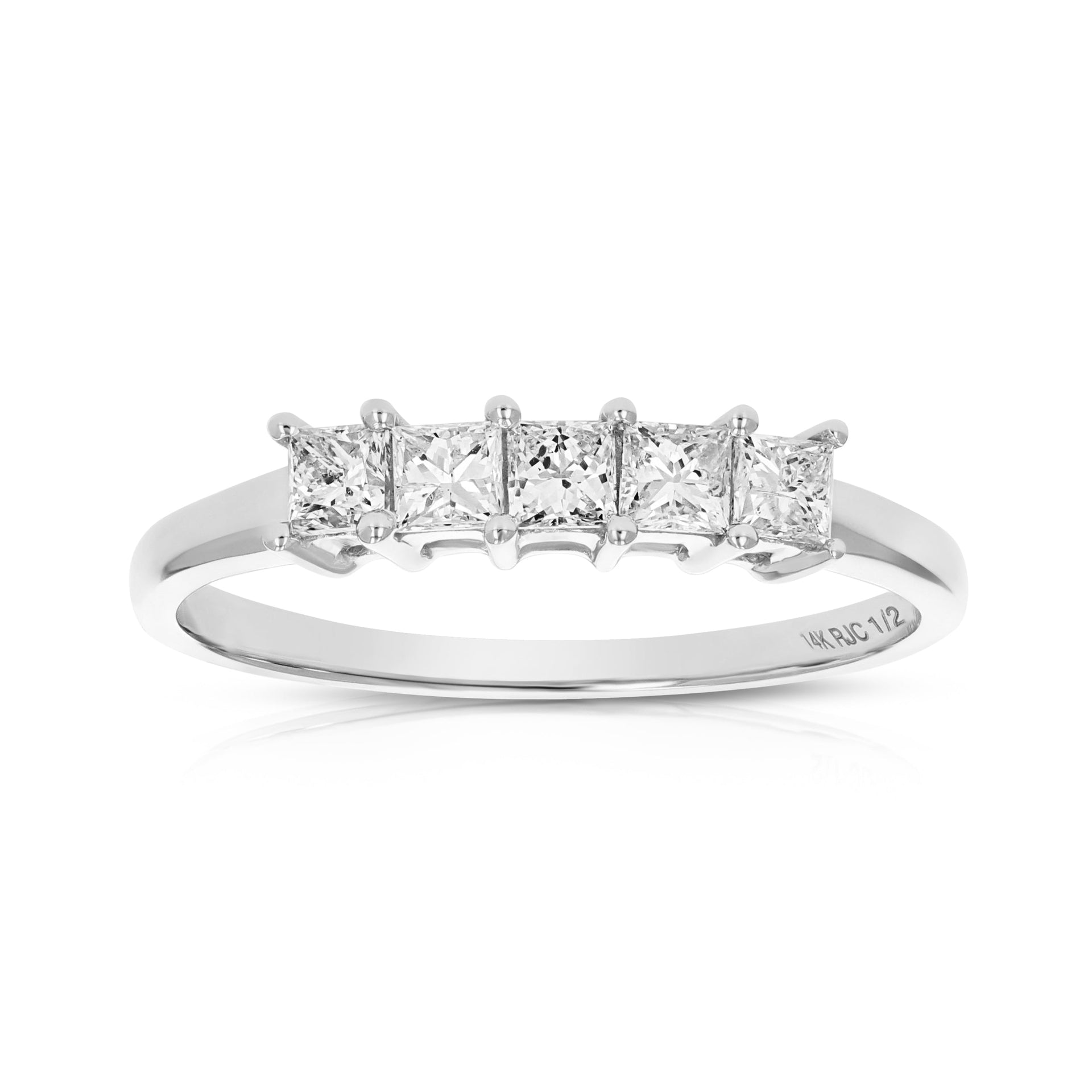 1/2 cttw 5-Stone Princess Cut Diamond Ring Engagement Bridal 14K White or Yellow Gold