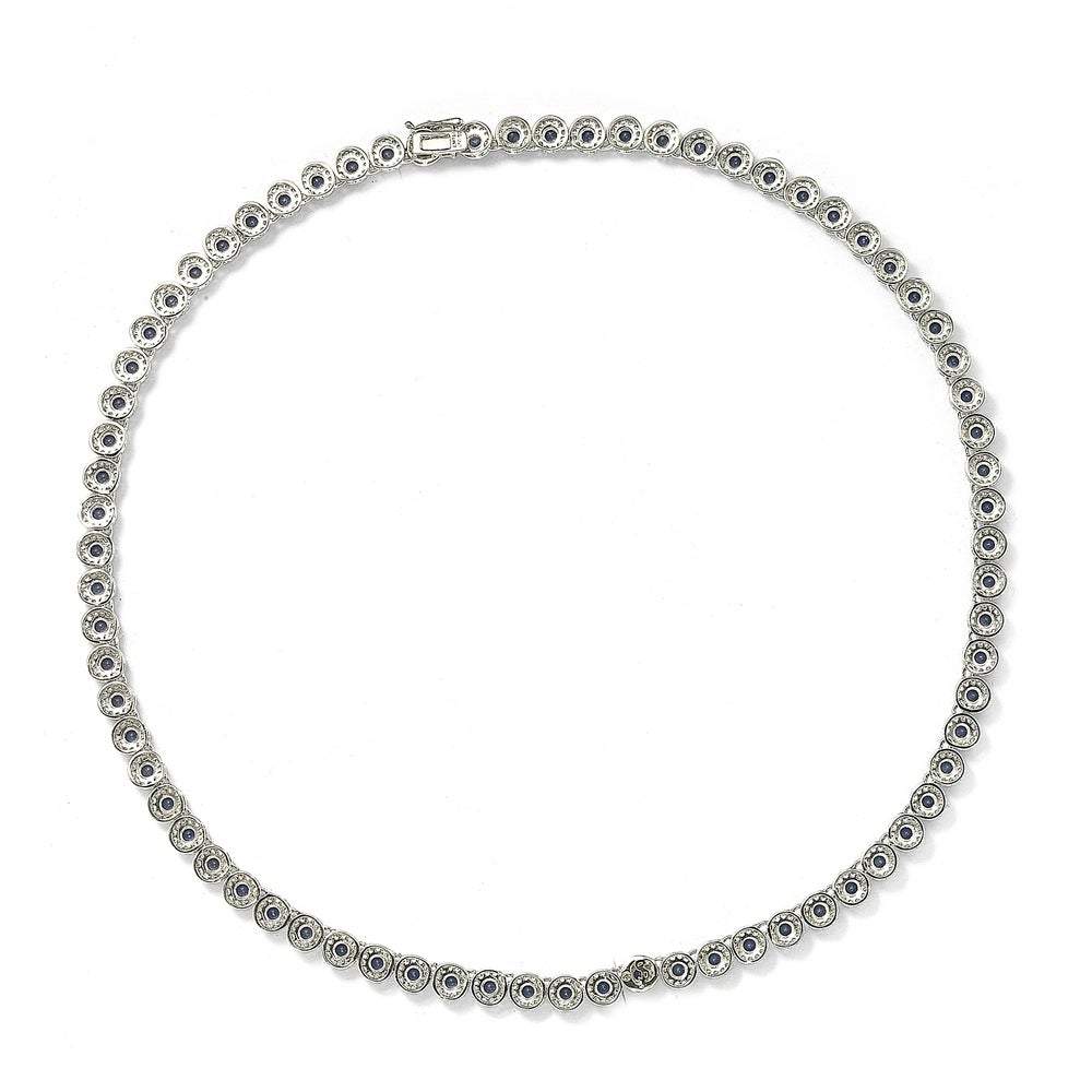 Suzy Levian Sterling Silver Sapphire and Diamond Accent Tennis Necklace - Blue