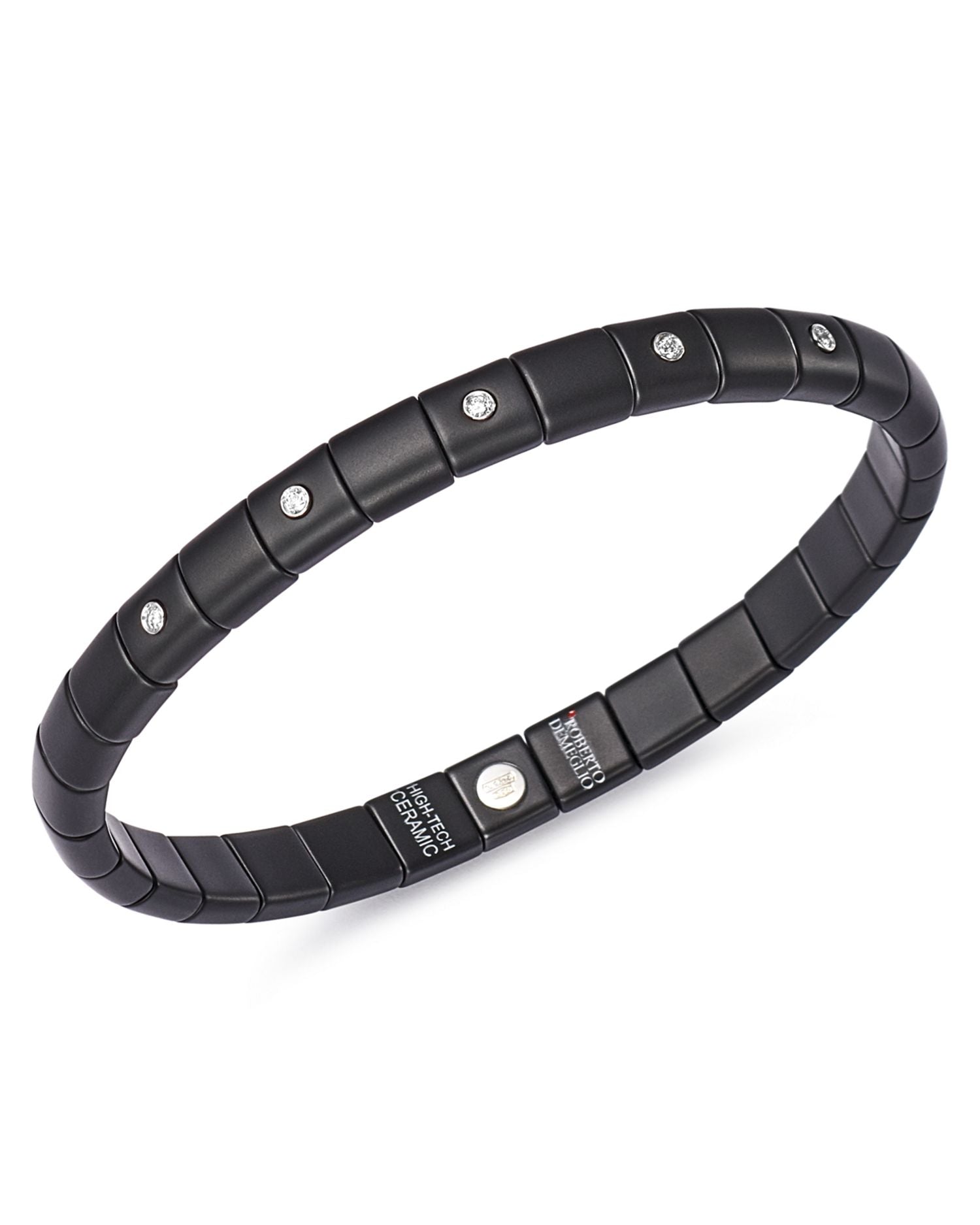 18K White Gold & Matte Black Ceramic Pura Stretch Bracelet with Alternating Diamond Bezels