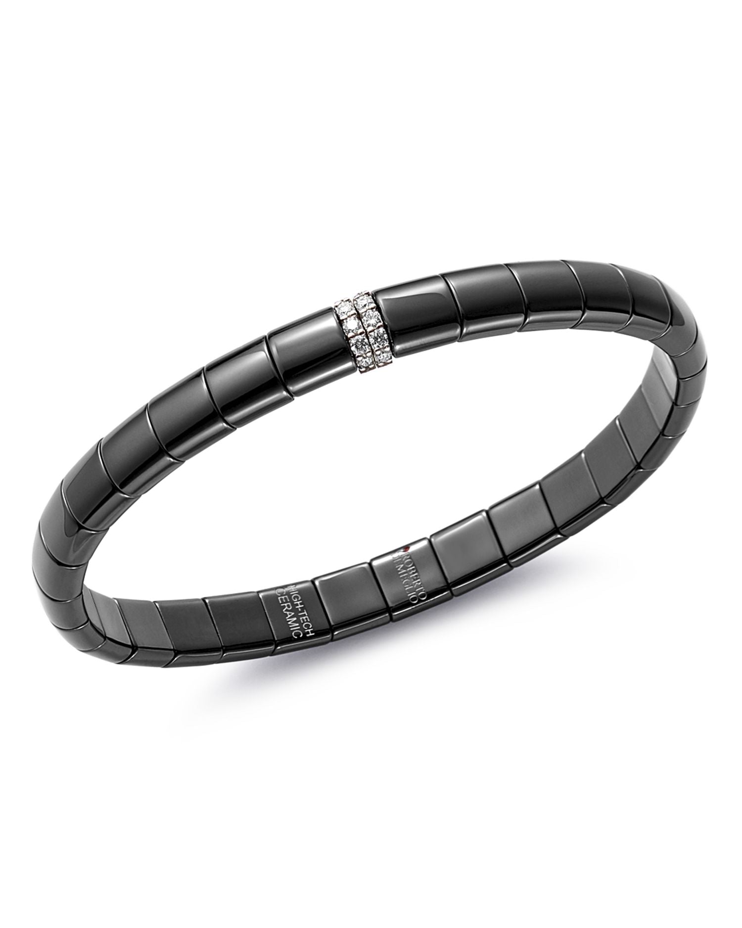18K White Gold & Black Ceramic Pura Stretch Bracelet with Diamonds