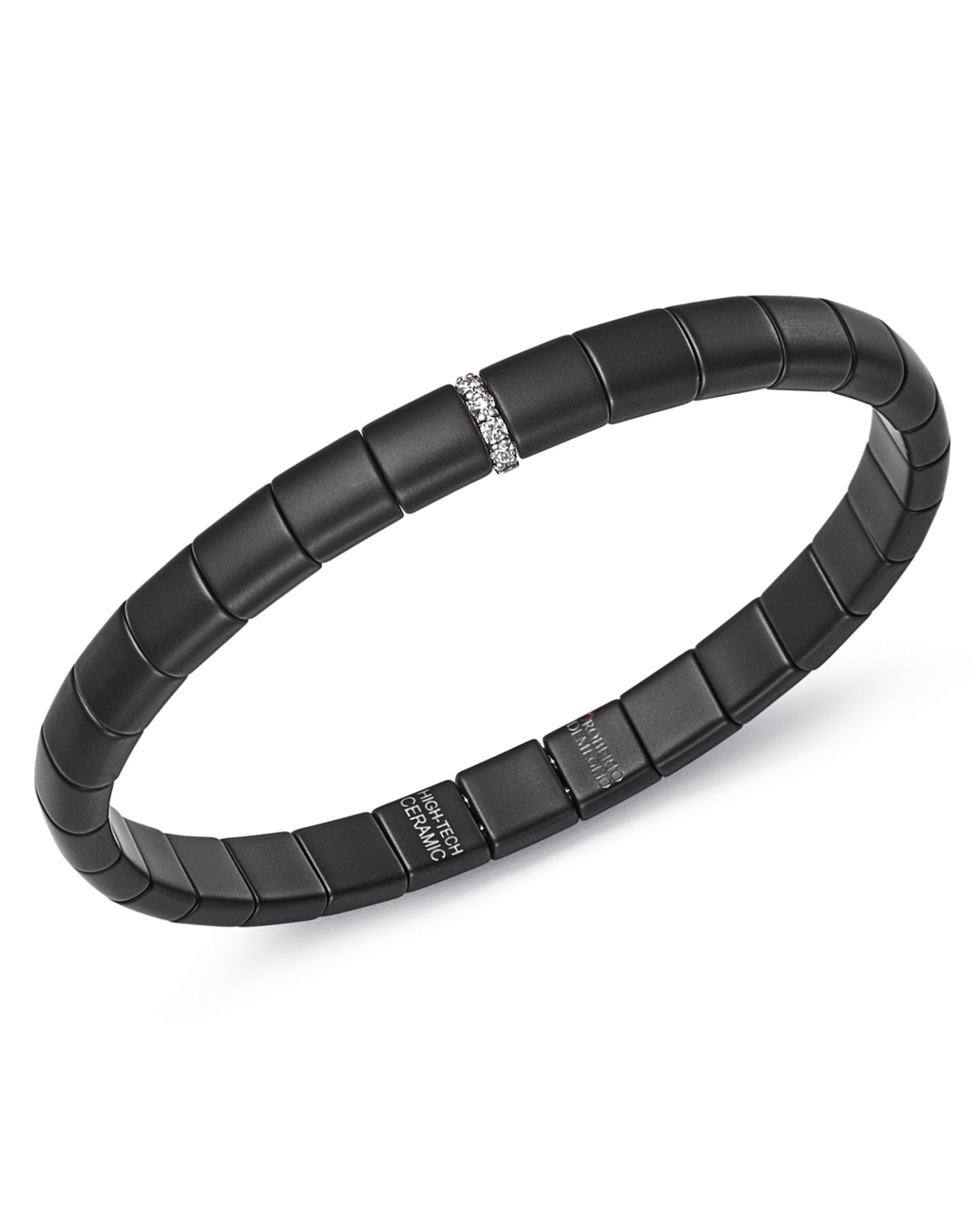 18K White Gold & Matte Black Ceramic Pura Stretch Bracelet with Diamonds