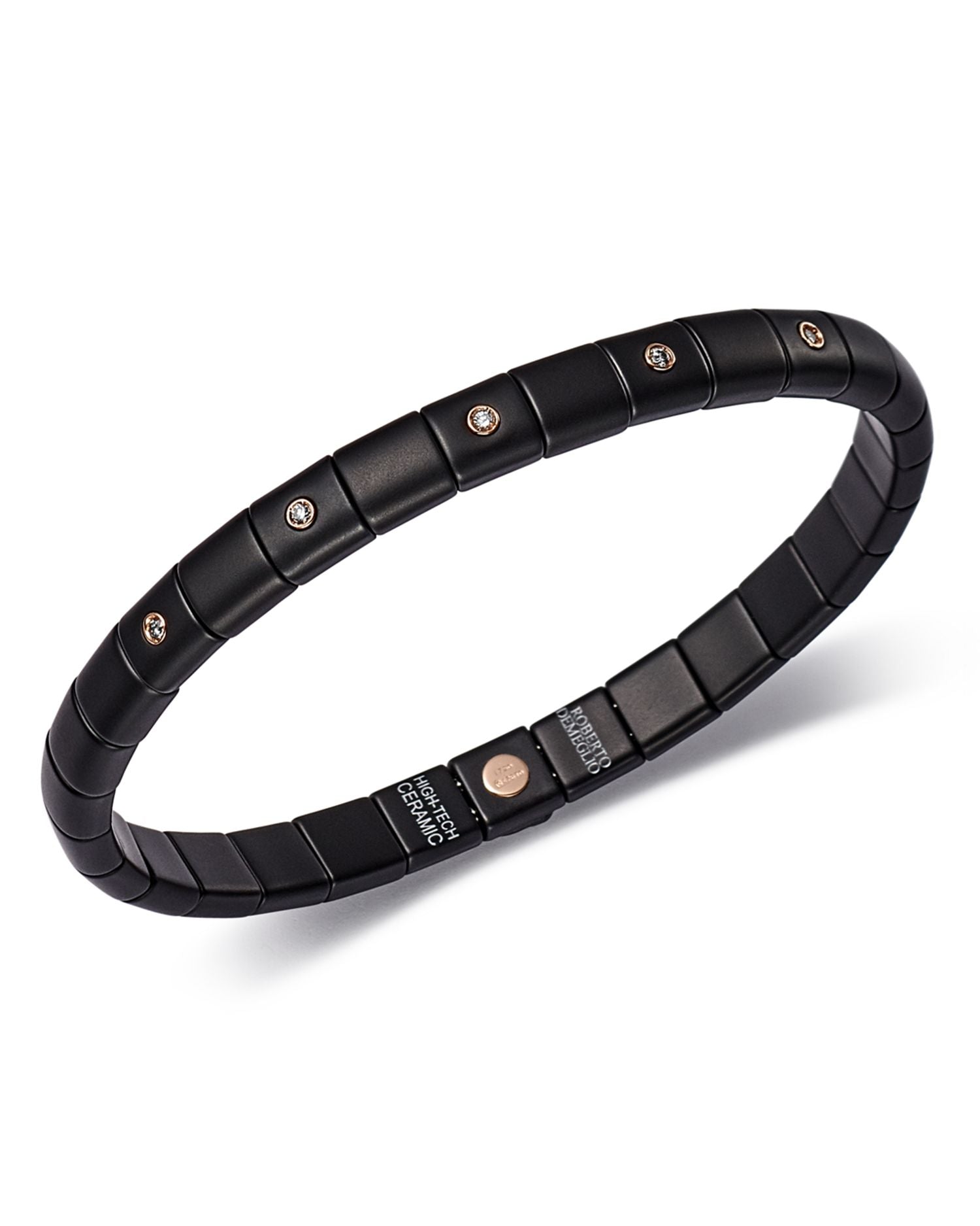 18K Rose Gold & Matte Black Ceramic Pura Stretch Bracelet with Alternating Champagne Diamond Bezels