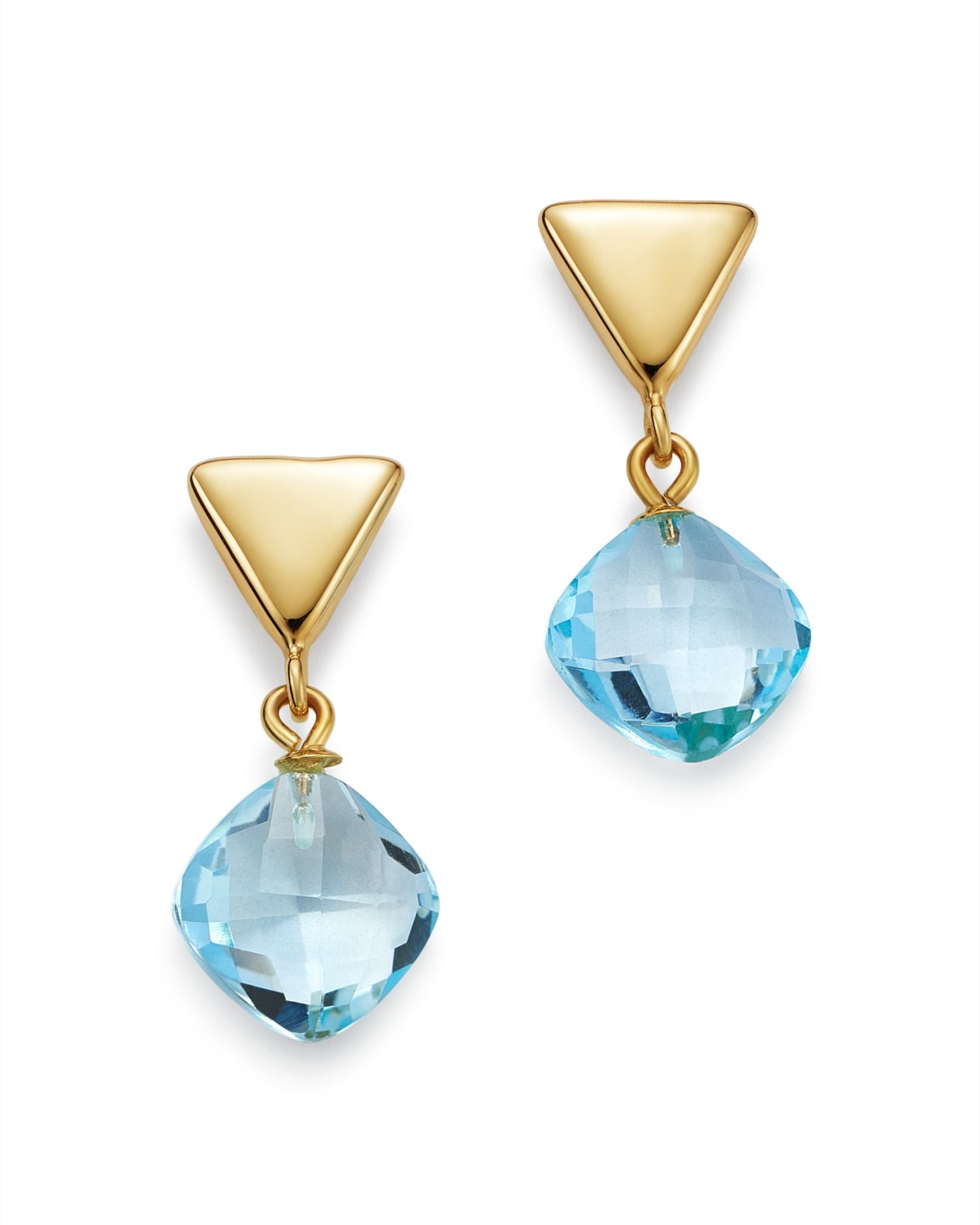 Blue Topaz Triangle Drop Earrings in 14K Yellow Gold - Exclusive