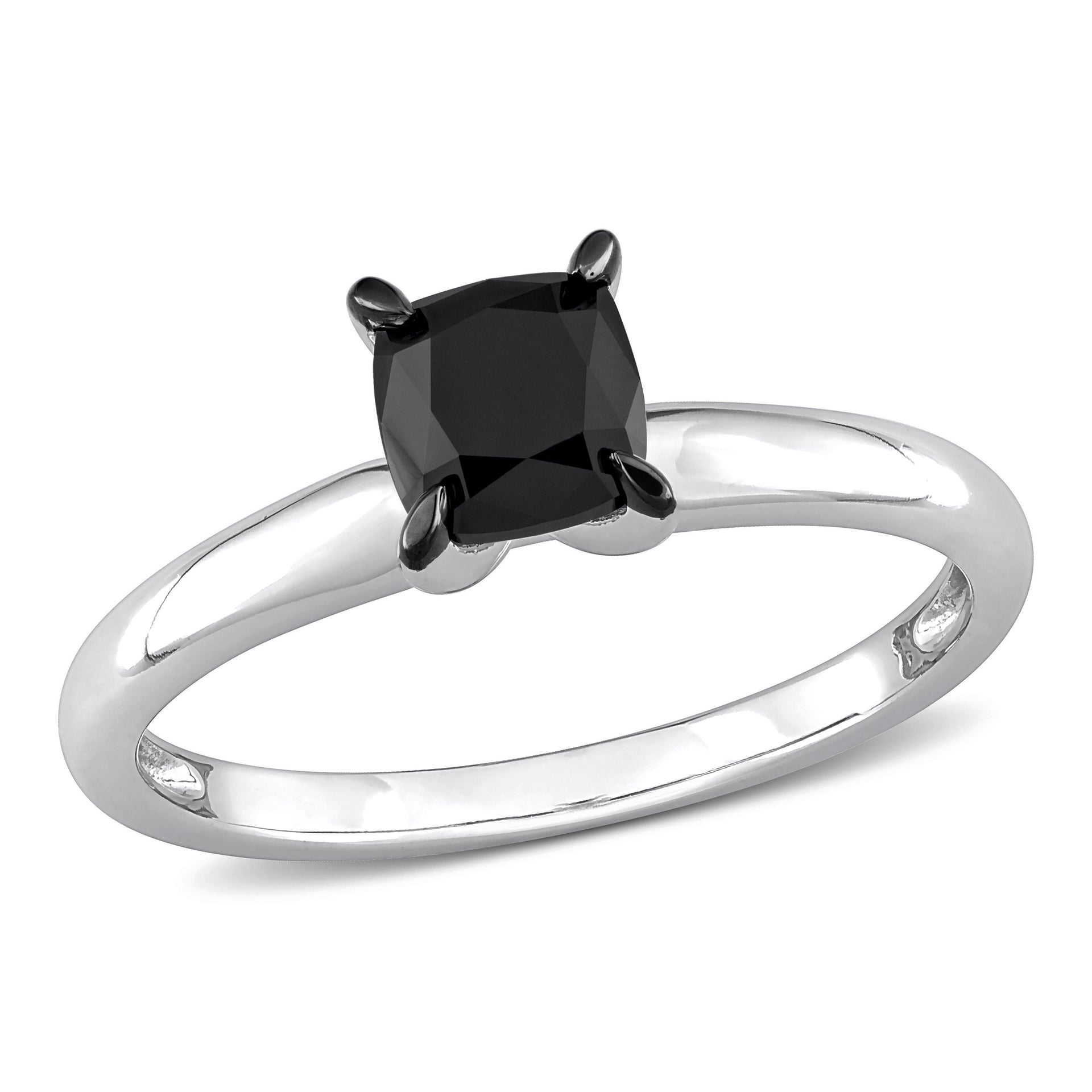 Mimi & Max 1ct TW Cushion Cut Black Diamond Solitaire Engagement Ring 14k White Gold