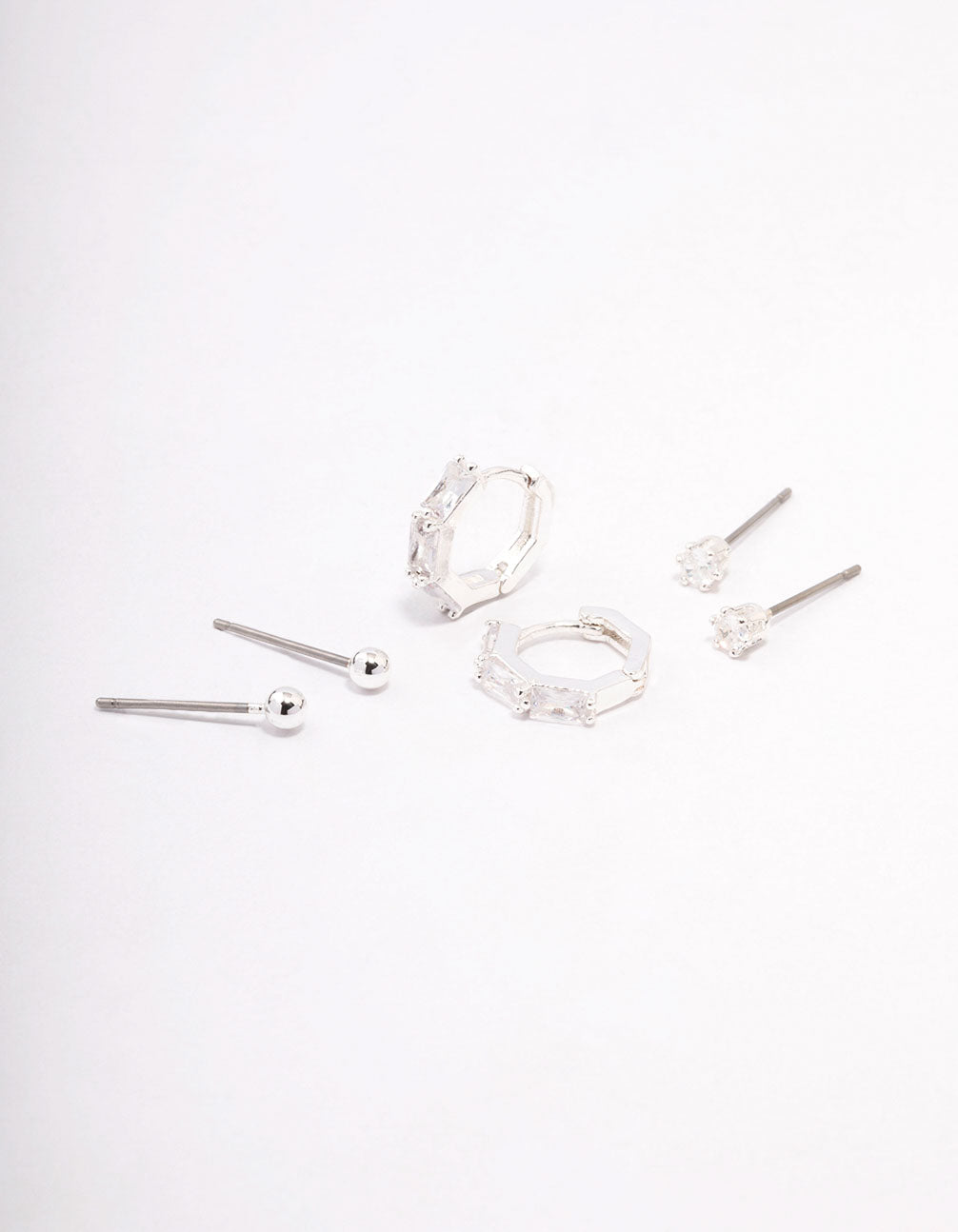 Lovisa Silver Plated Baguette Huggie Earring 3-pack | Premium Silver Plated On Brass | Hypoallergenic | Elegant And Versatile