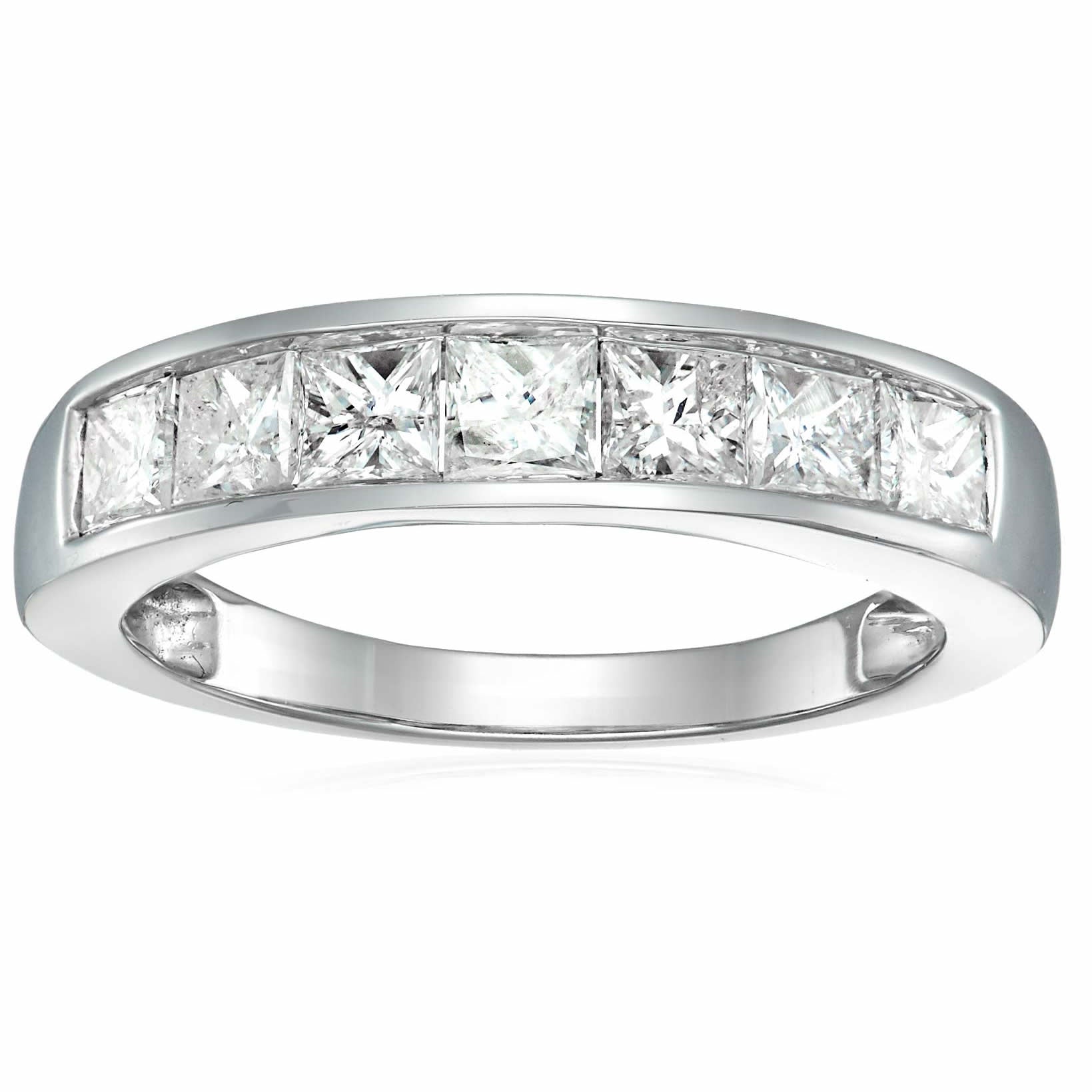 1.50 Cttw 7 Stones Princess Diamond Wedding Band 14K Gold Channel