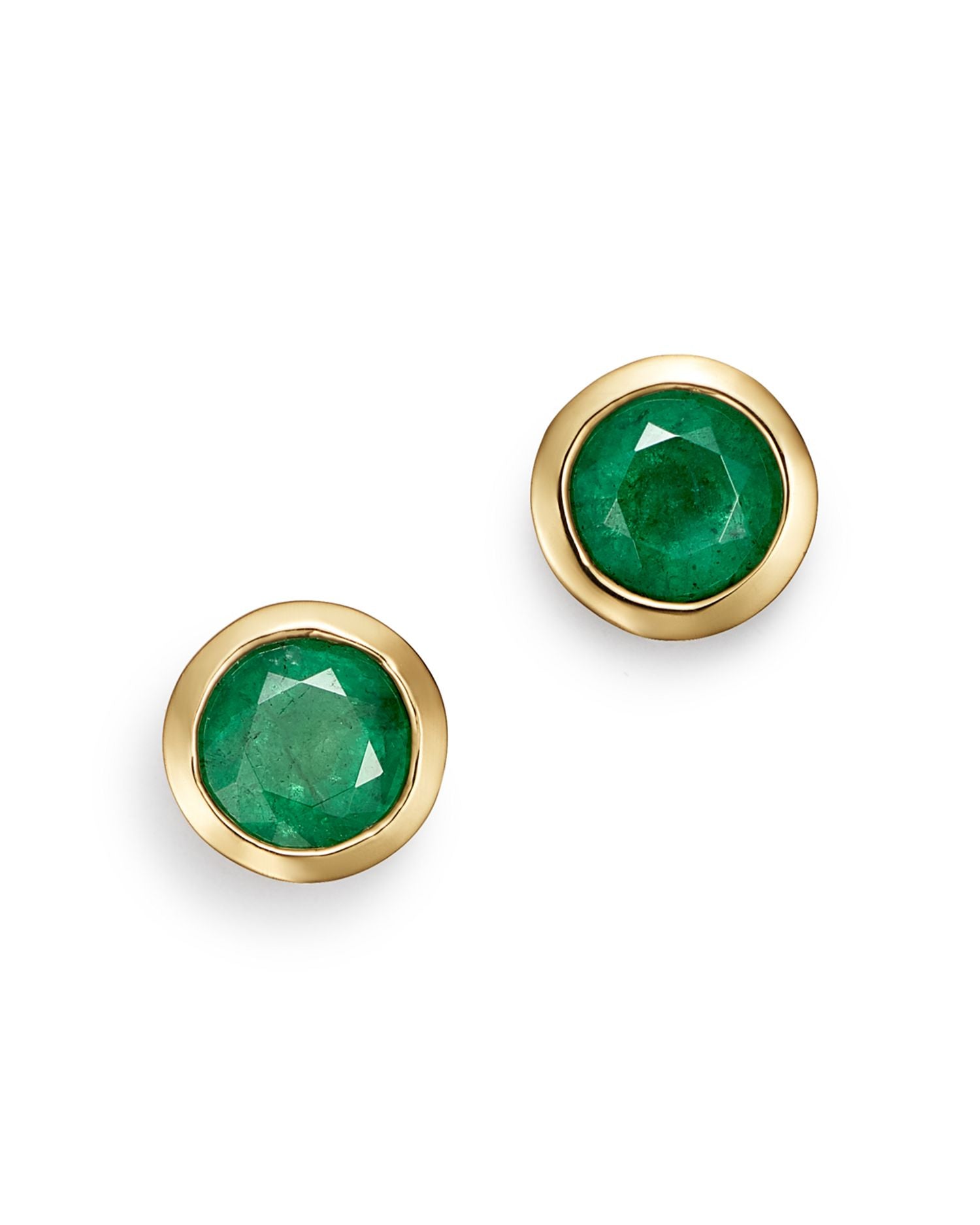 Emerald Bezel Stud Earrings in 14K Yellow Gold - Exclusive
