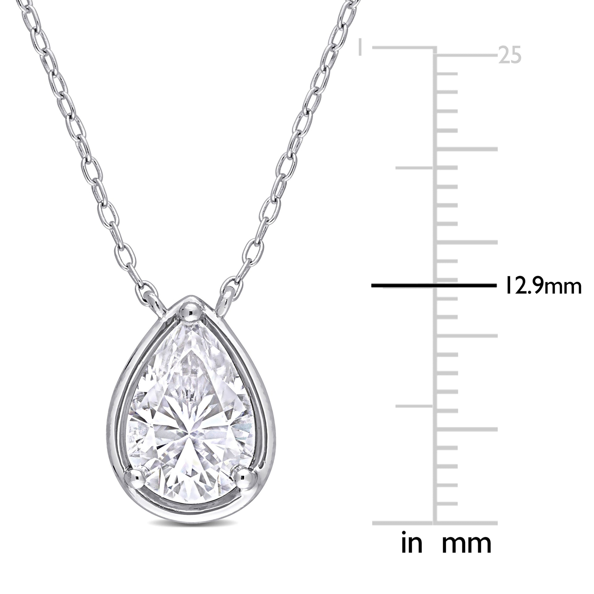 2 CT TGW Created Moissanite Halo Teardrop Pendant with Chain in Sterling Silver