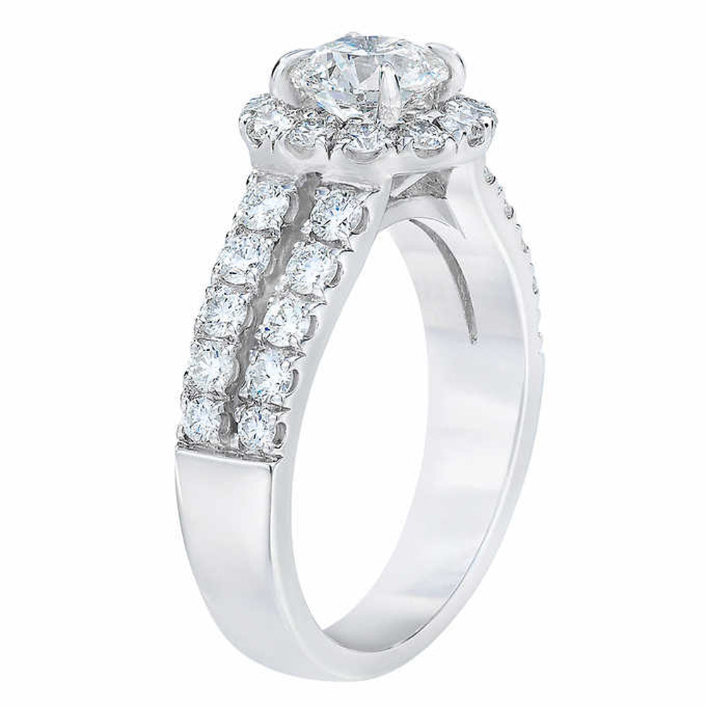 2 1/2 Ct Halo Round Diamond Double Row Engagement Ring 10k White Gold