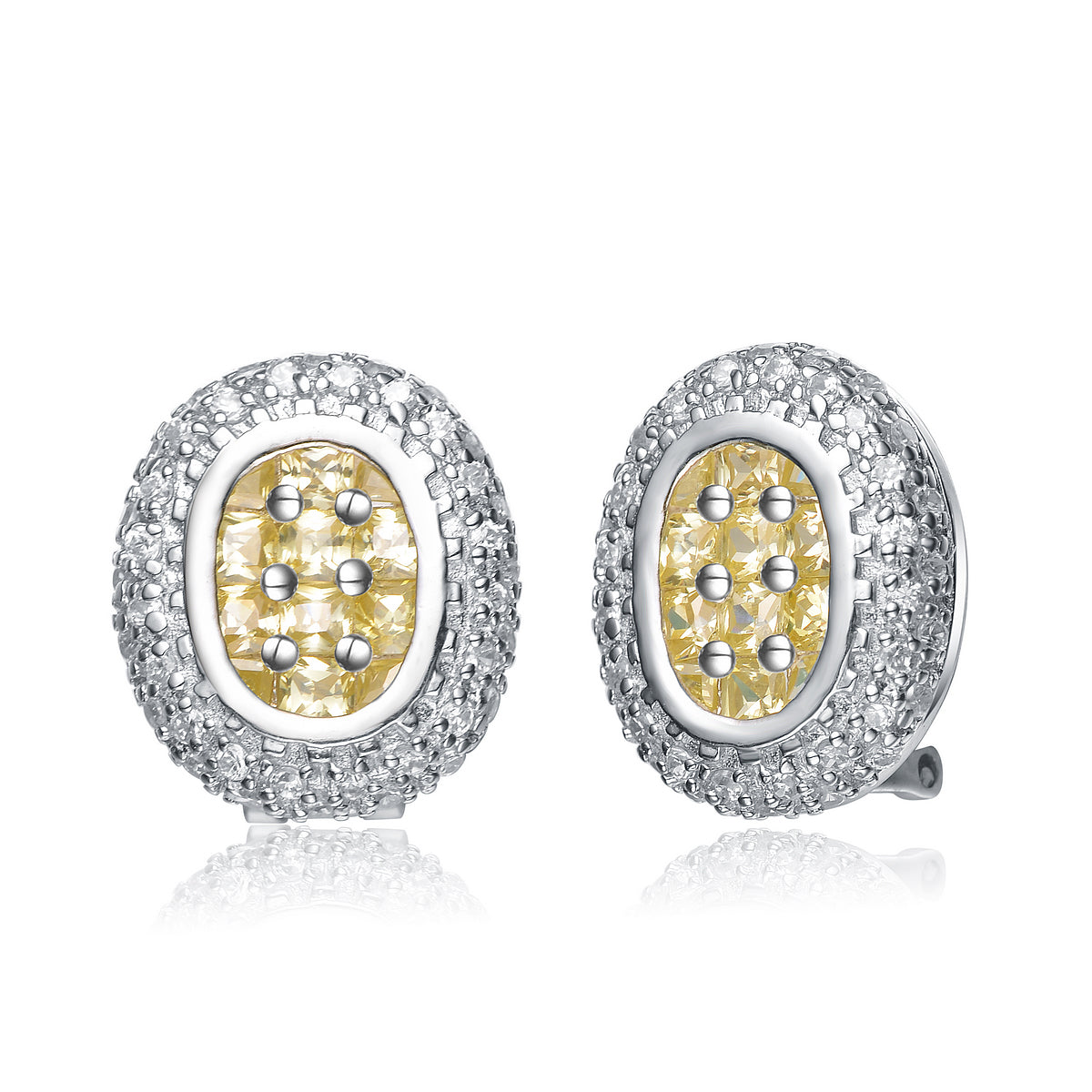 Sterling Silver Yellow Cubic Zirconia Button Stud Earrings