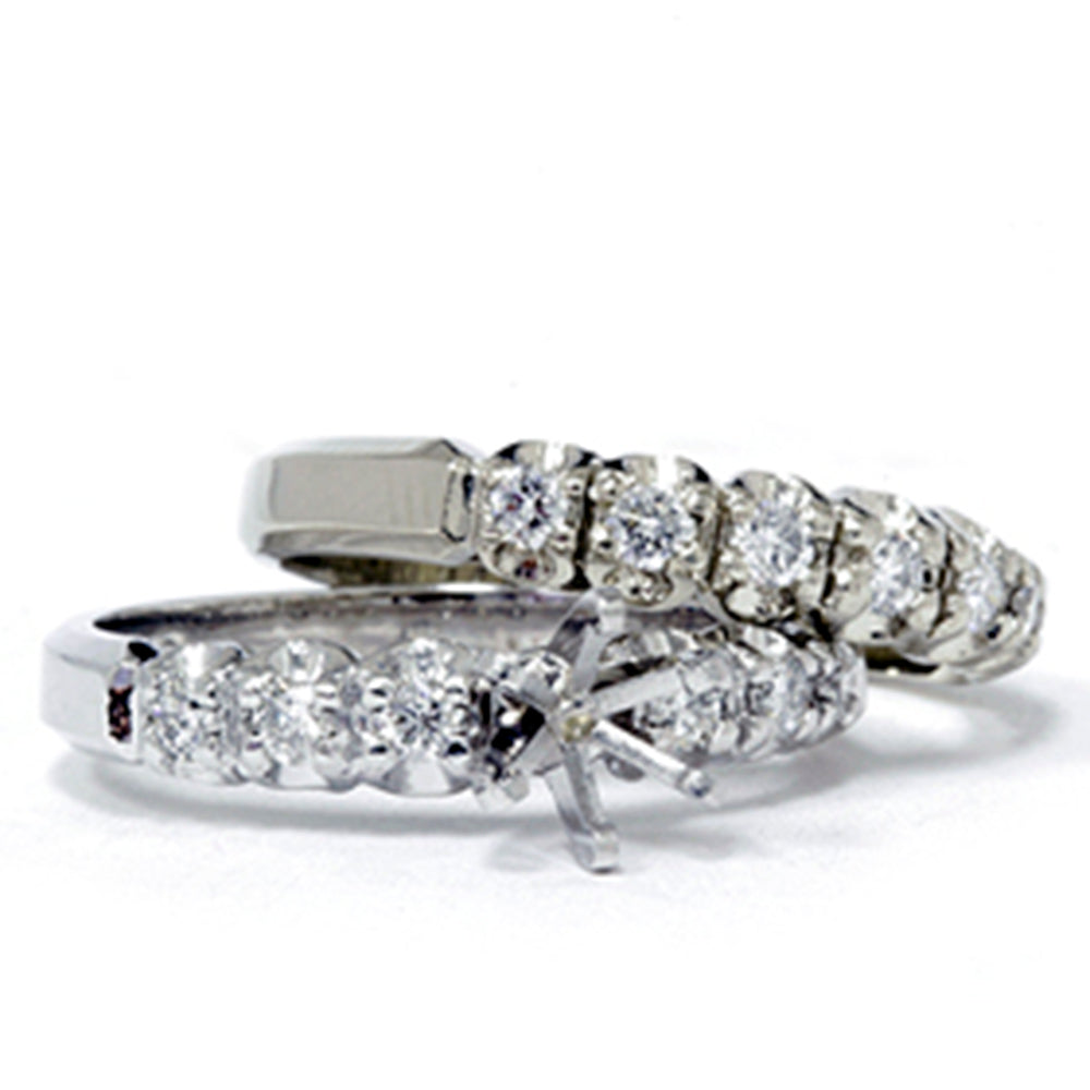 1/2 CT Diamond Semi Mount Engagement Wedding Ring Set