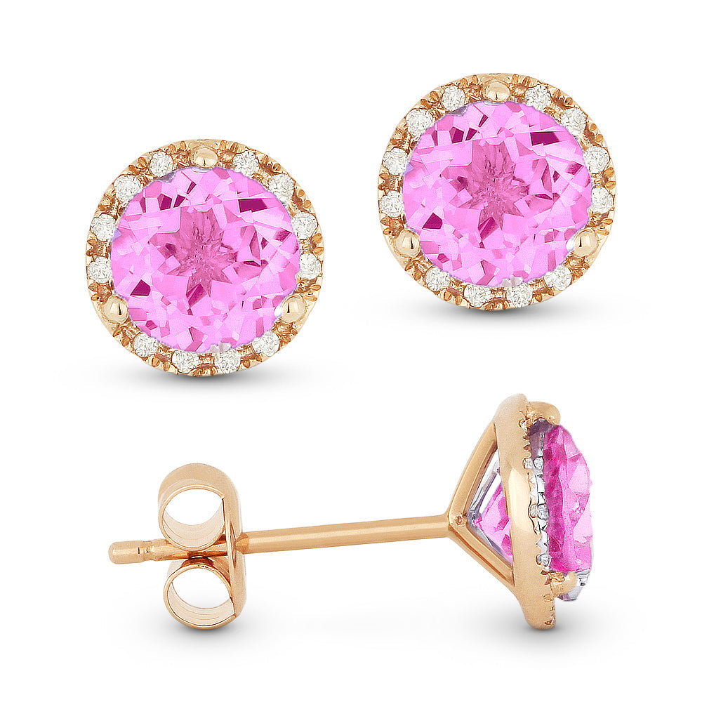 6mm 2.35ct Created Pink Sapphire Stud Earrings In 14K Rose Gold