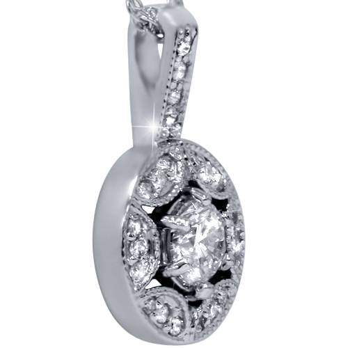 1/2ct Vintage Diamond Round Solitaire Pendant 14K White Gold