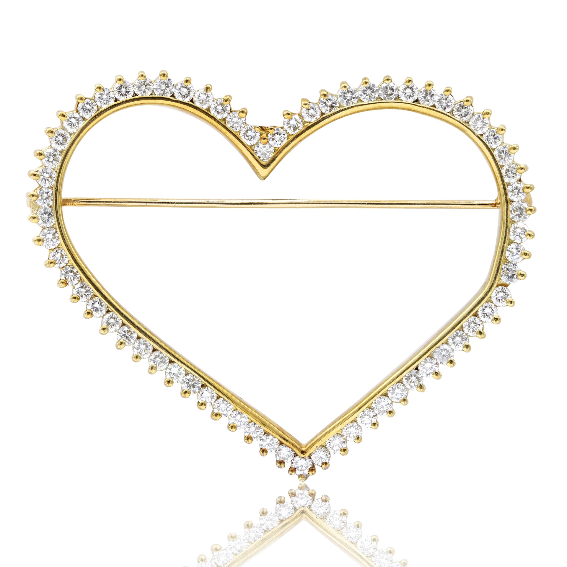 14K YELLOW GOLD HEART SHAPE BROOCH FEATURES 3.00CTS OF DIAMONDS G-H/VS