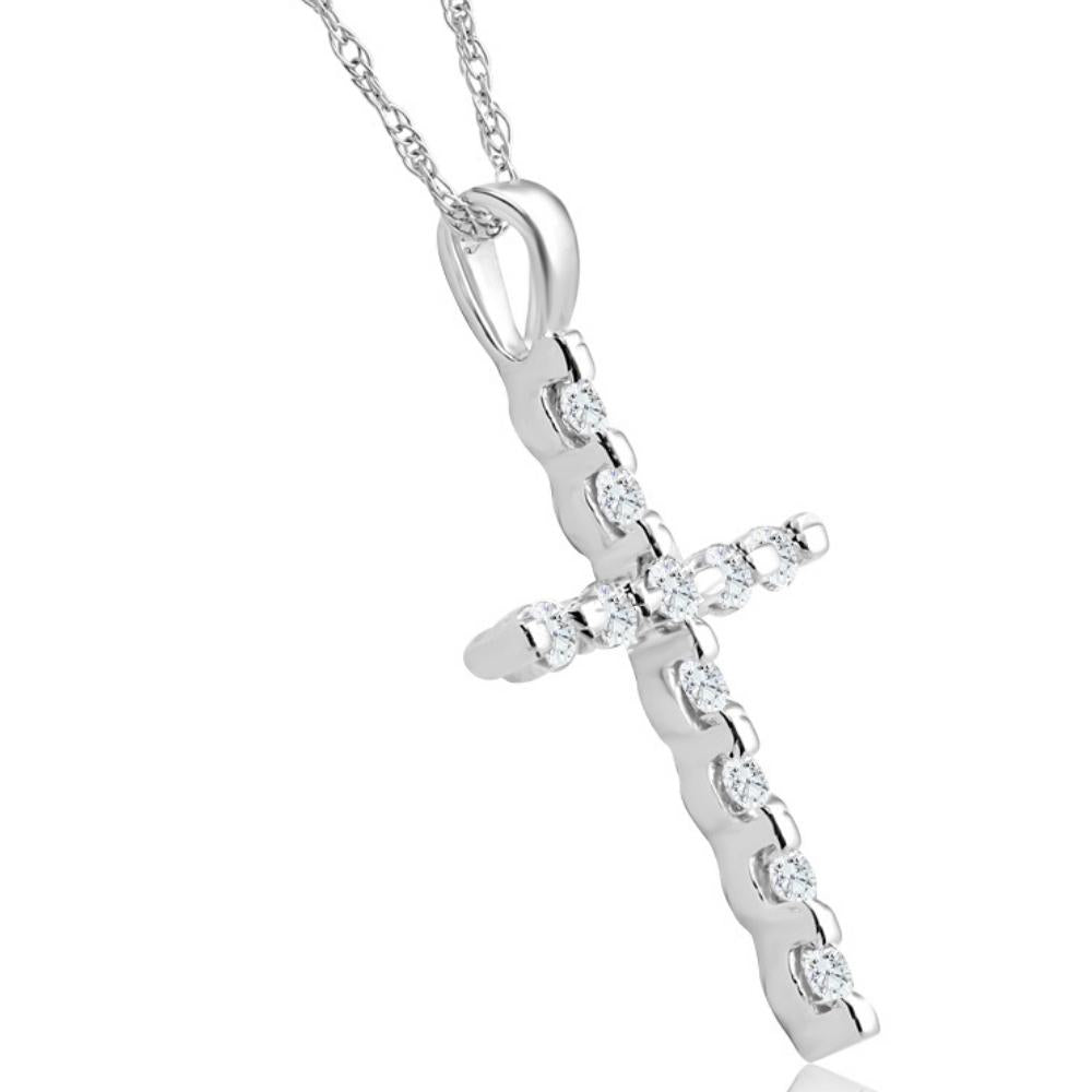 1/5Ct Diamond Cross Pendant 10k White Gold 18' 10k Gold Necklace