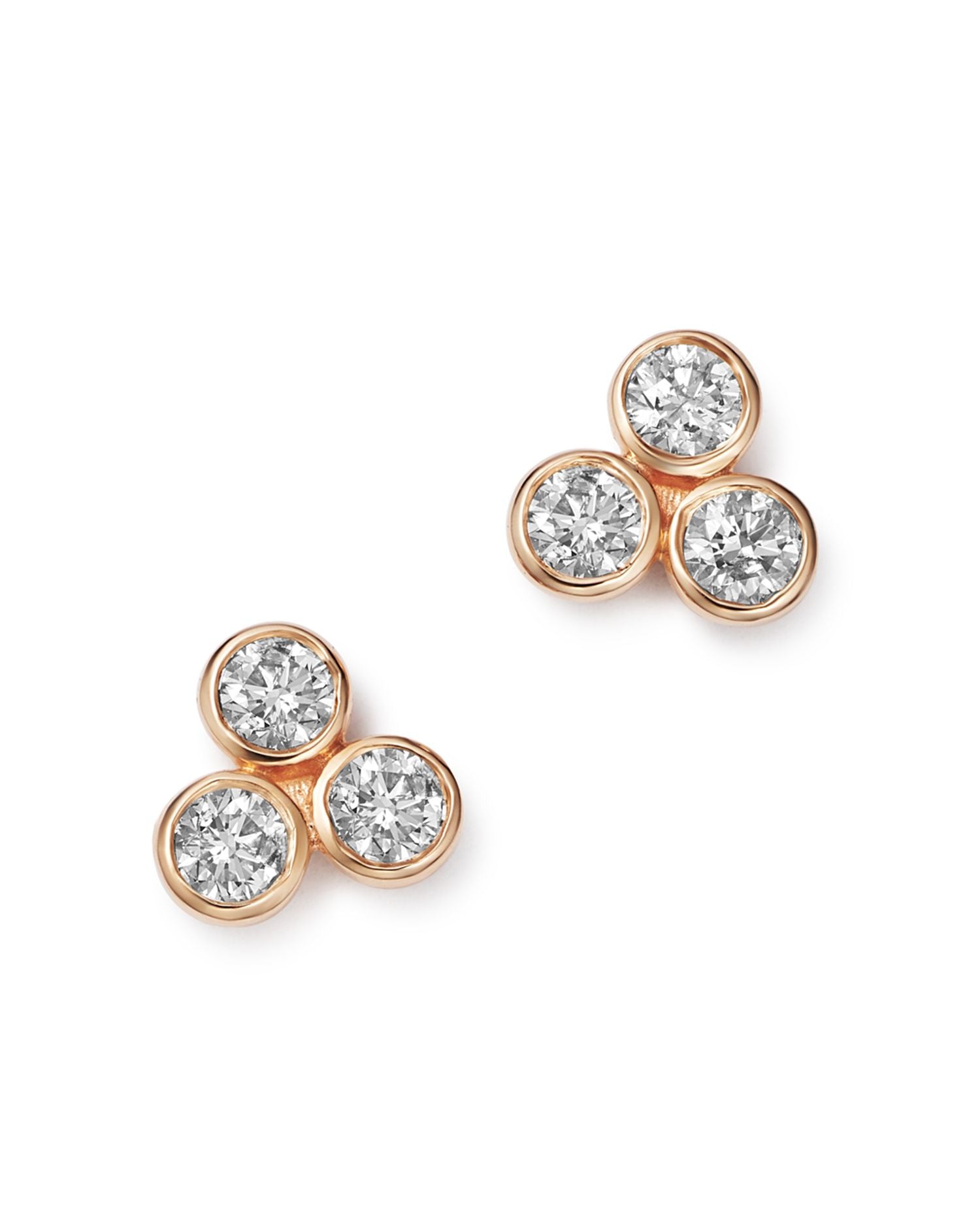 Diamond Three Stone Stud Earrings in 14K Rose Gold, 0.30 ct. t.w. - Exclusive