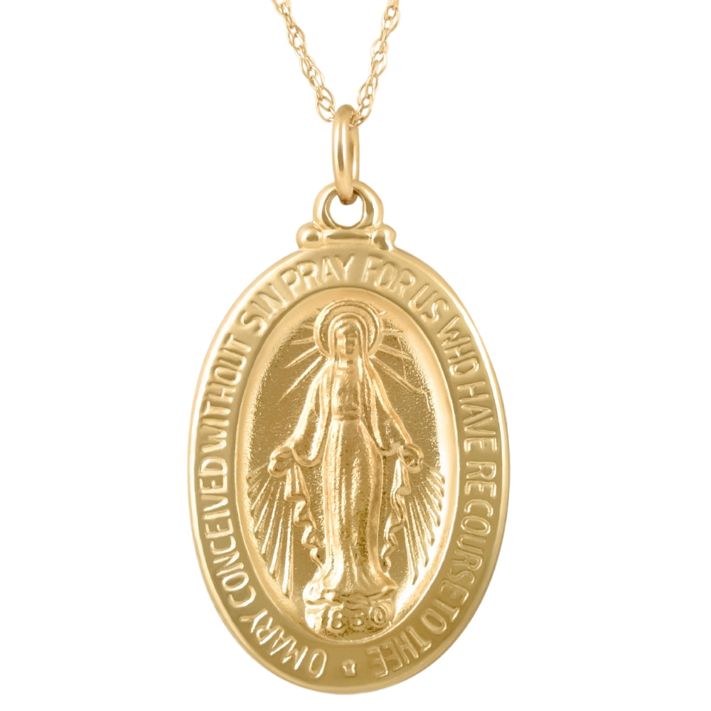 14k Yellow Gold St. Mary Medal Pendant 1' Tall 5 Grams