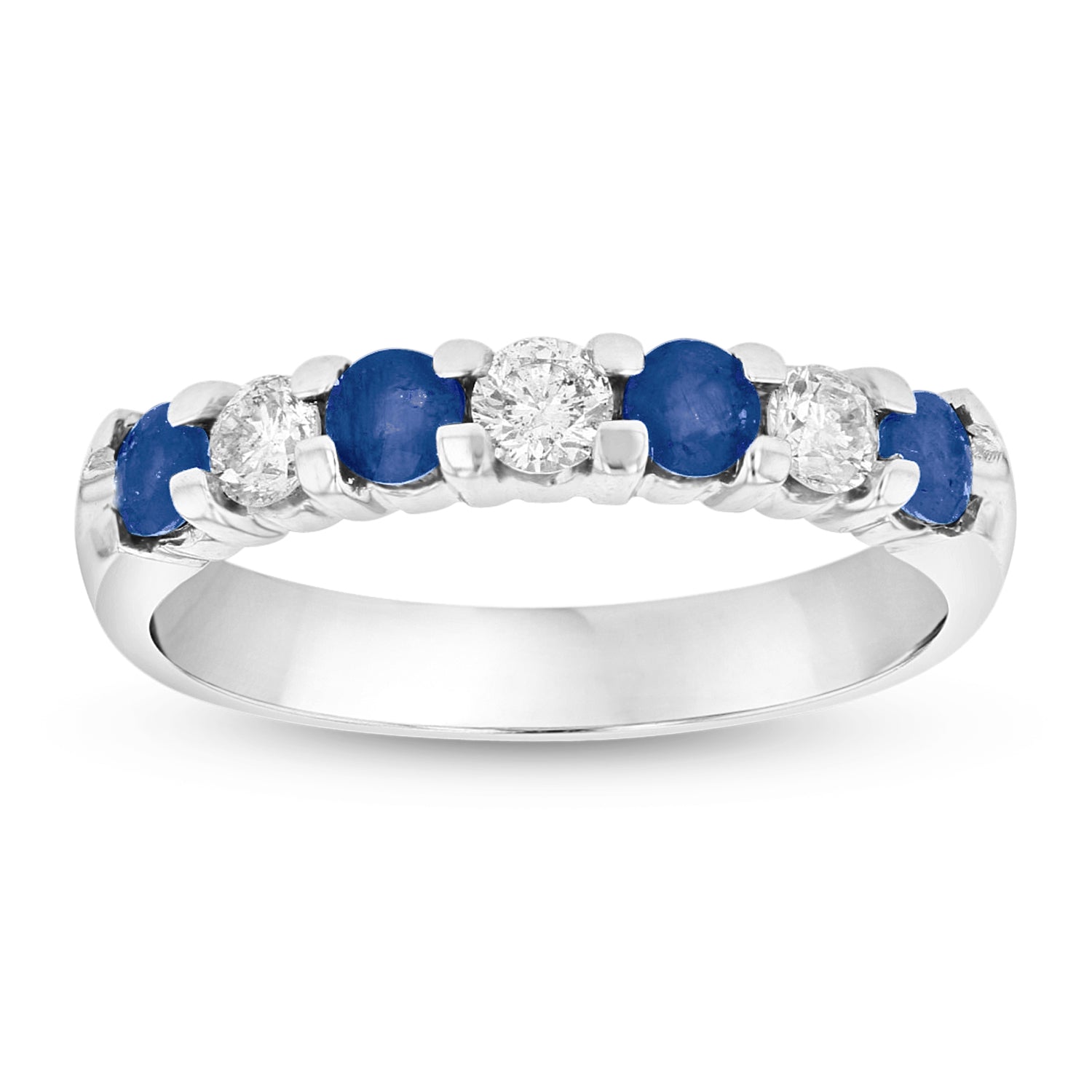 14K Gold Ring 0.78ct tw Round Diamonds and Sapphires Prong Set Band