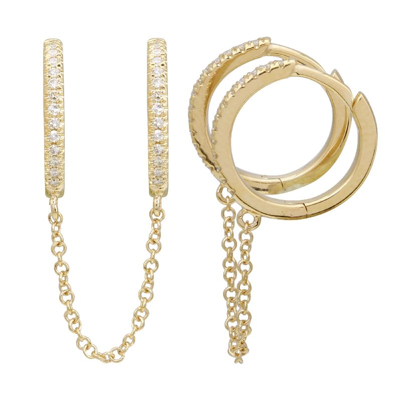 Gold Diamond Double Hoop Connecting Earring