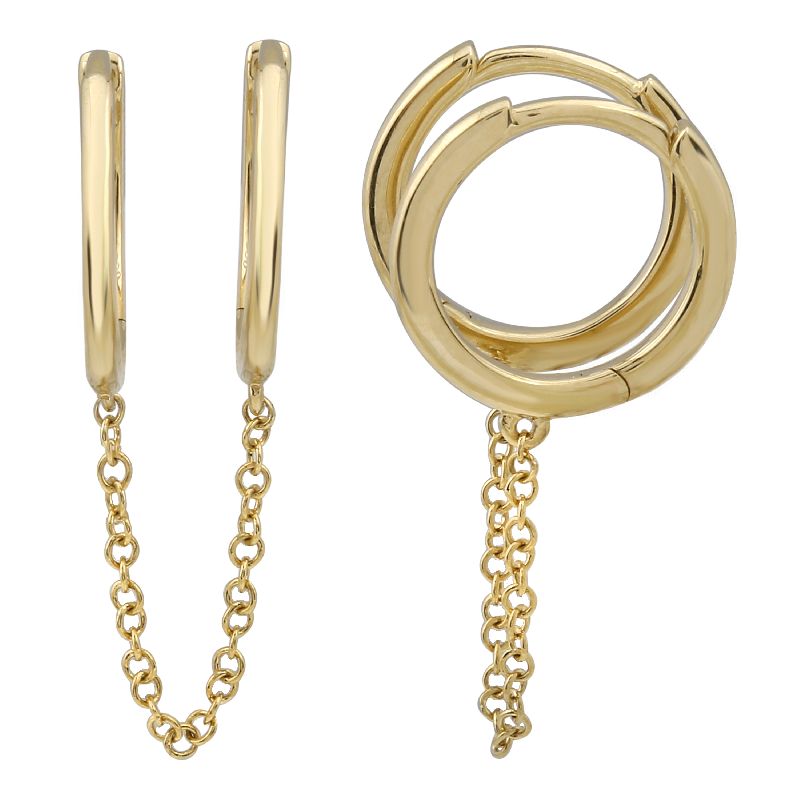 Gold Double Hoop Connecting Chain Earring
