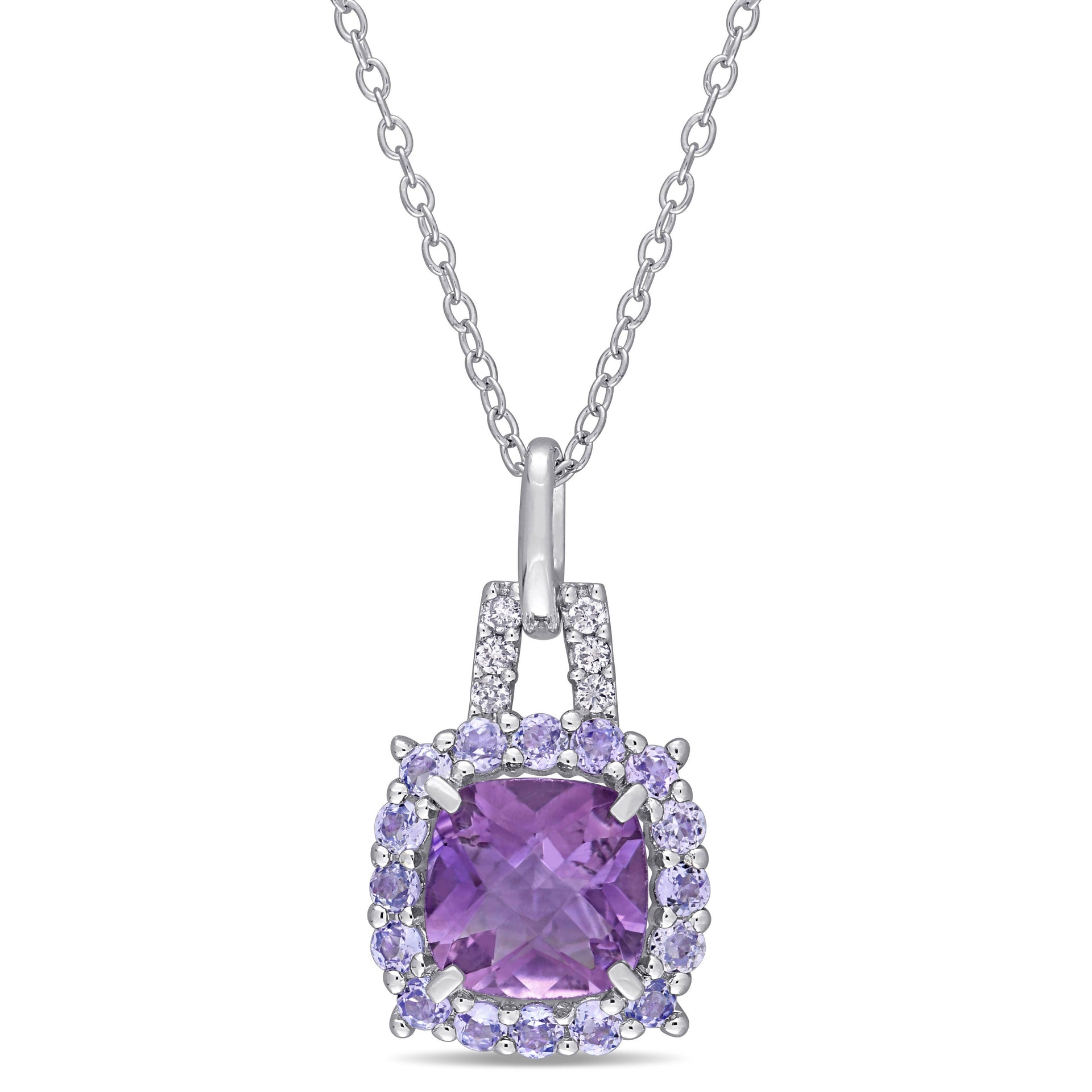 2 1/3ct TW Amethyst Tanzanite and Diamond Accents Pendant with Chain in Sterling Silver
