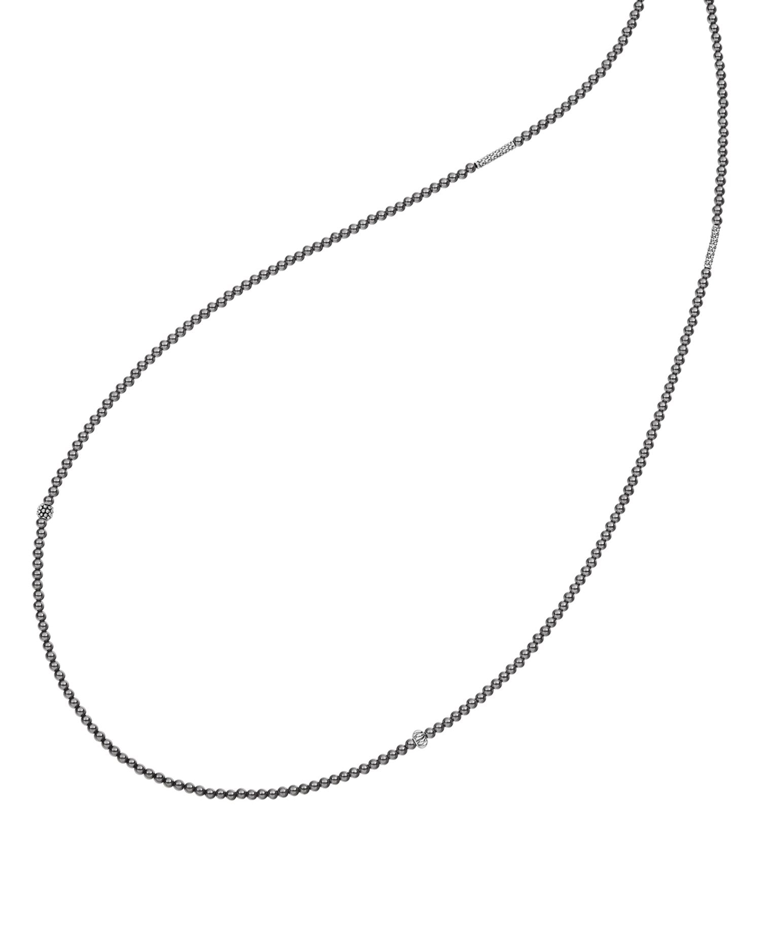 Sterling Silver Caviar Icon Hematite Strand Necklace, 34"