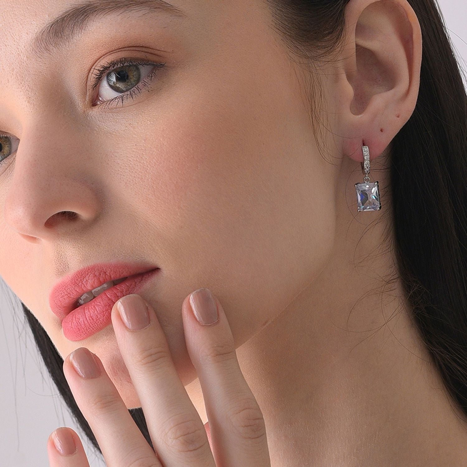 Silver Color Silver Plated Designer Stone Drop Earring