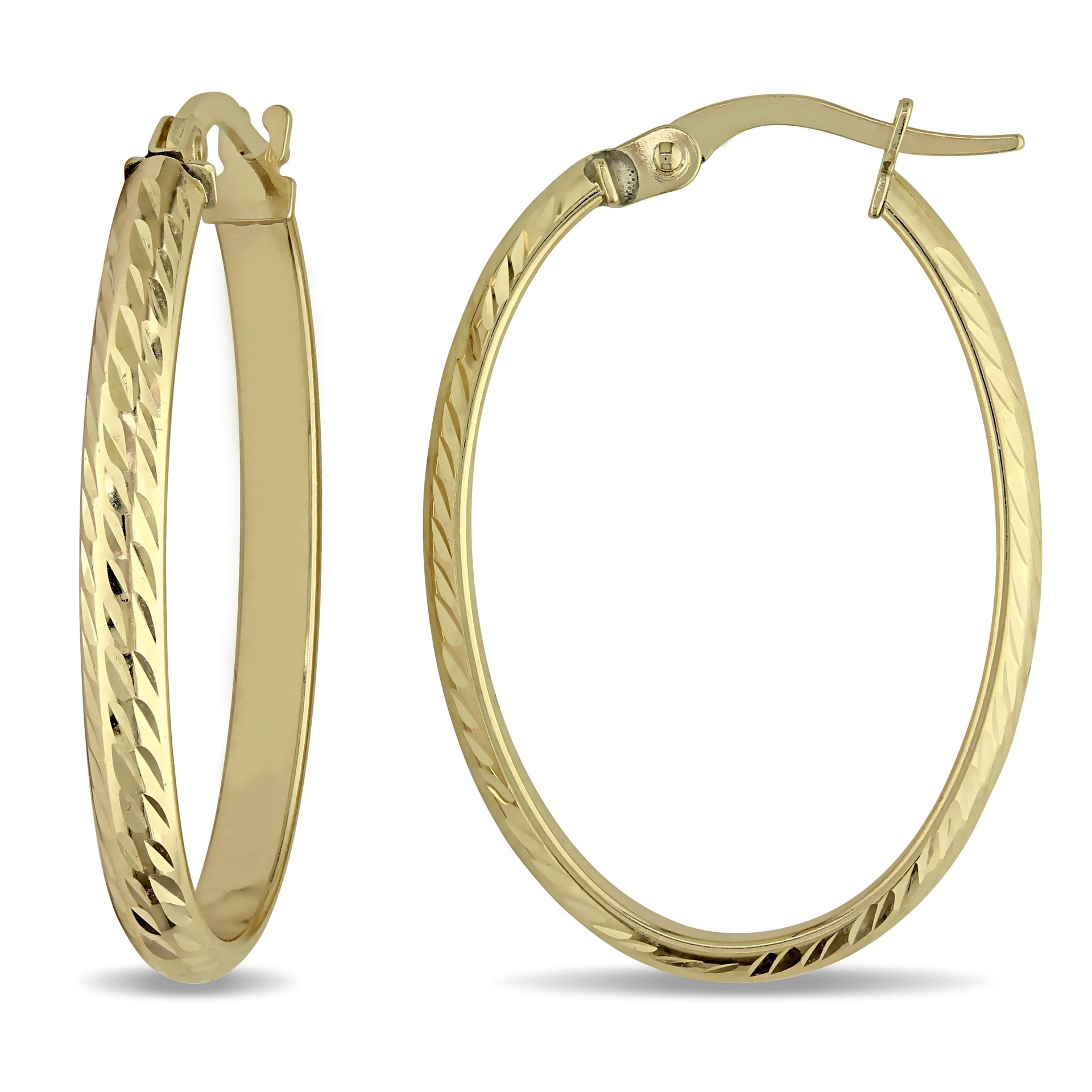 Mimi & Max Edged Hinged Hoop Earrings in Textured 10k Yellow Gold