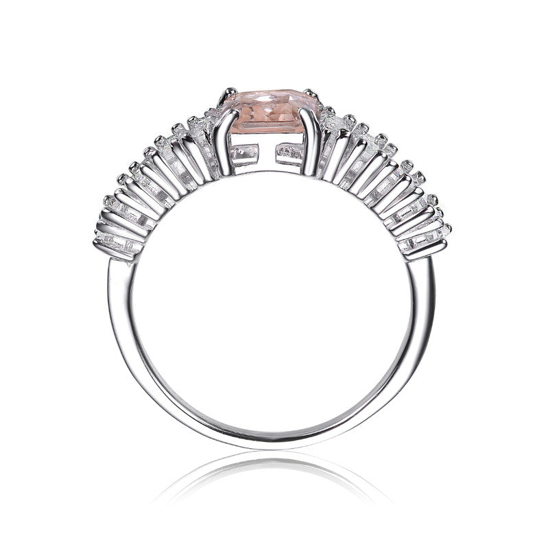 GENEVIVE Sterling Silver Morganite Cubic Zirconia Cluster Ring
