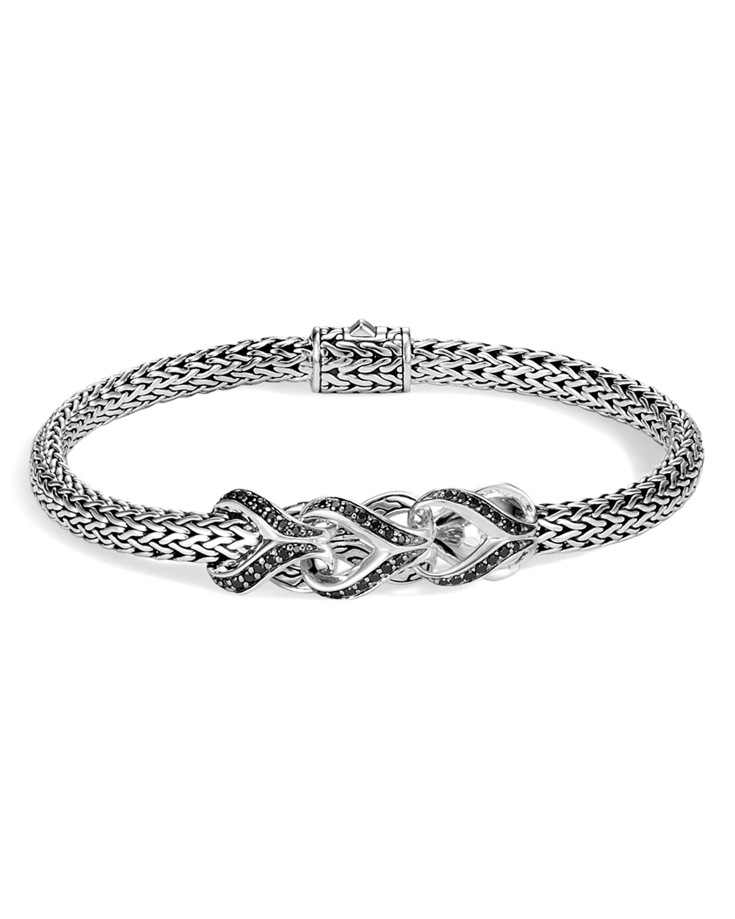 Sterling Silver Classic Chain Black Sapphire & Black Spinel Small Bracelet, 5mm