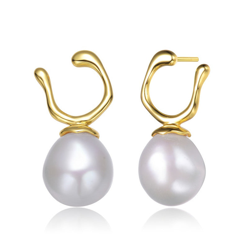 Sterling Silver Gold Plated Freshwater Pearl Hook Earrings