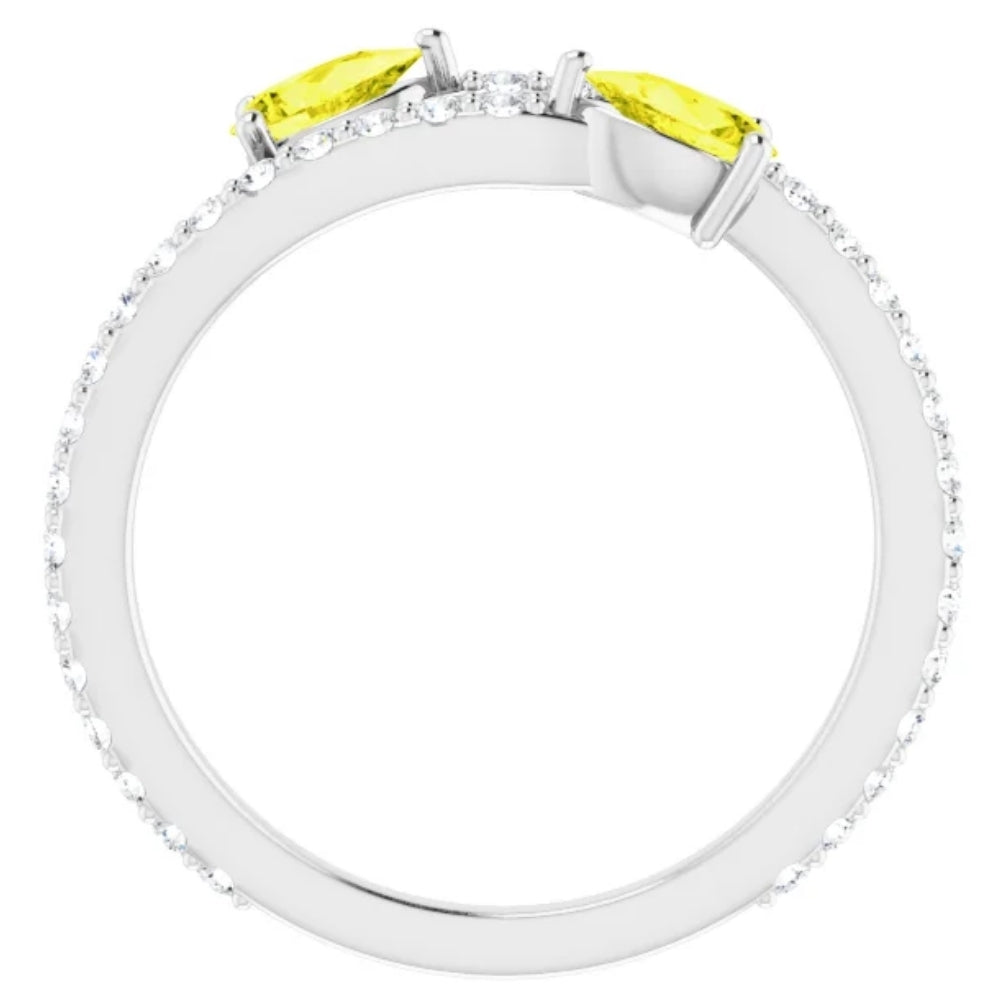 5/8 Ct Fancy Yellow Pear Shape Diamond 2-Stone Bypass Ring Lab Grown White Gold