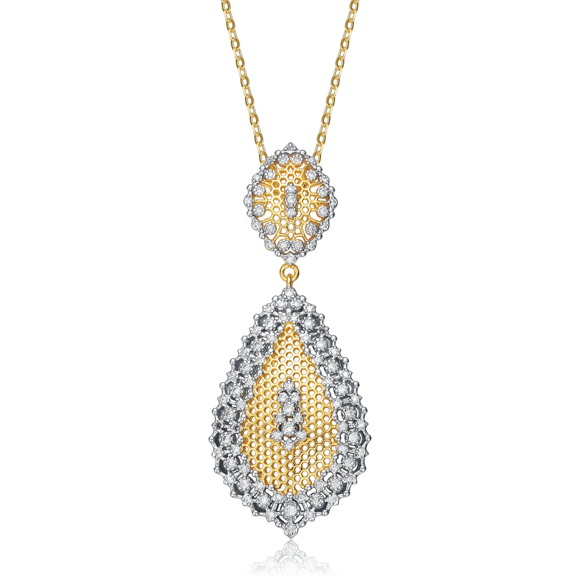Rhodium And 14k Gold Plated Cubic Zirconia Pendant Necklace