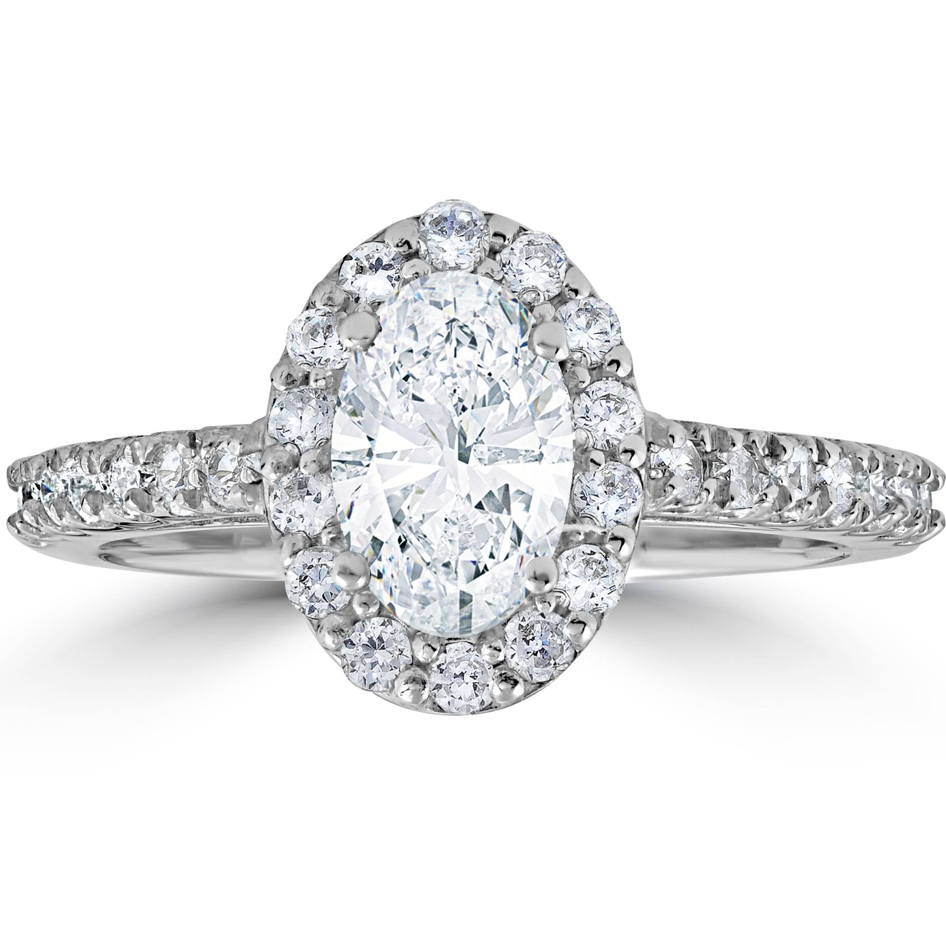 Platinum 1 1/2 Ct Oval Diamond Halo Engagement Ring