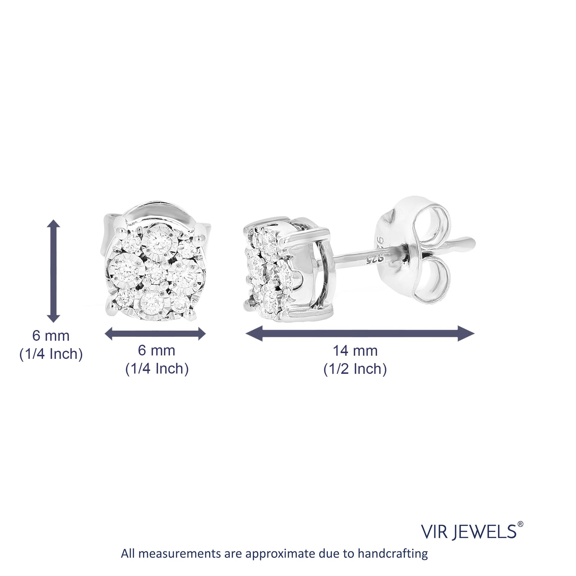 1/6 cttw 18 Stones Round Lab Grown Diamond Studs Earrings .925 Sterling Silver Prong Set Round Shape