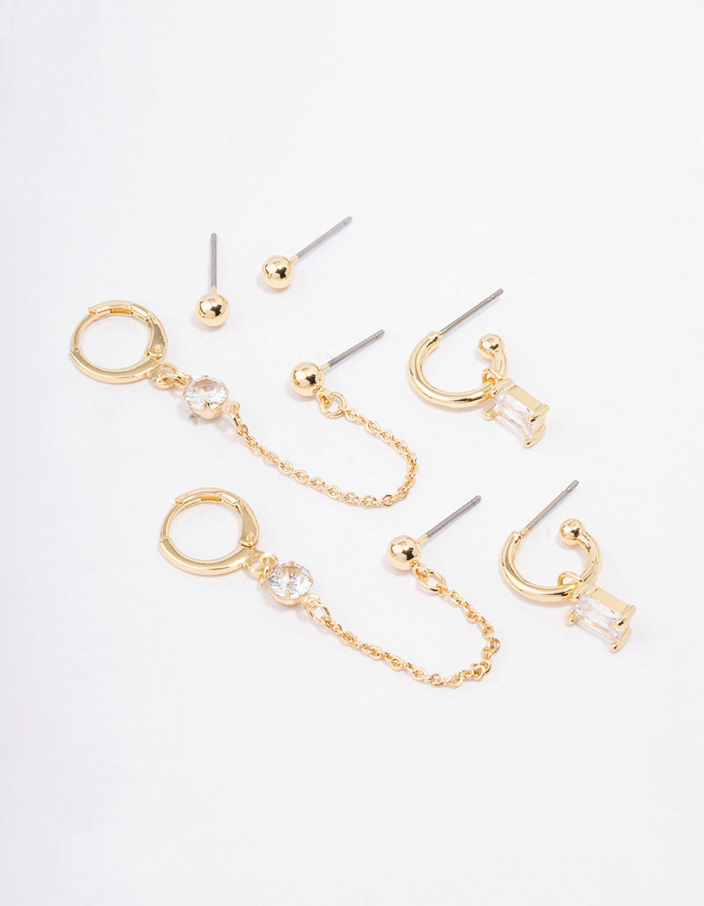 Lovisa Gold Plated Baguette Hoop Chain Earring 4-pack