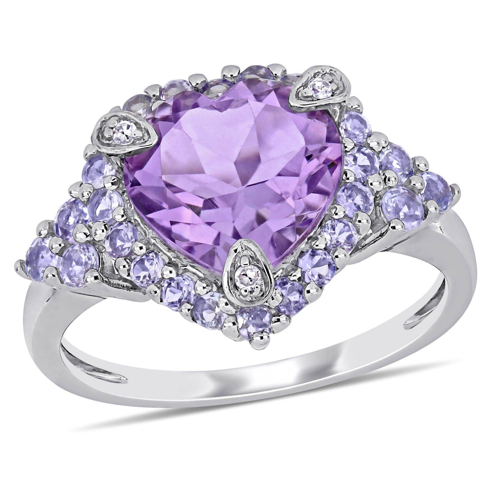 Mimi & Max Diamond and 3.07 CT TGW Heart Shaped Amethyst and Tanzanite Ring in 10k White Gold