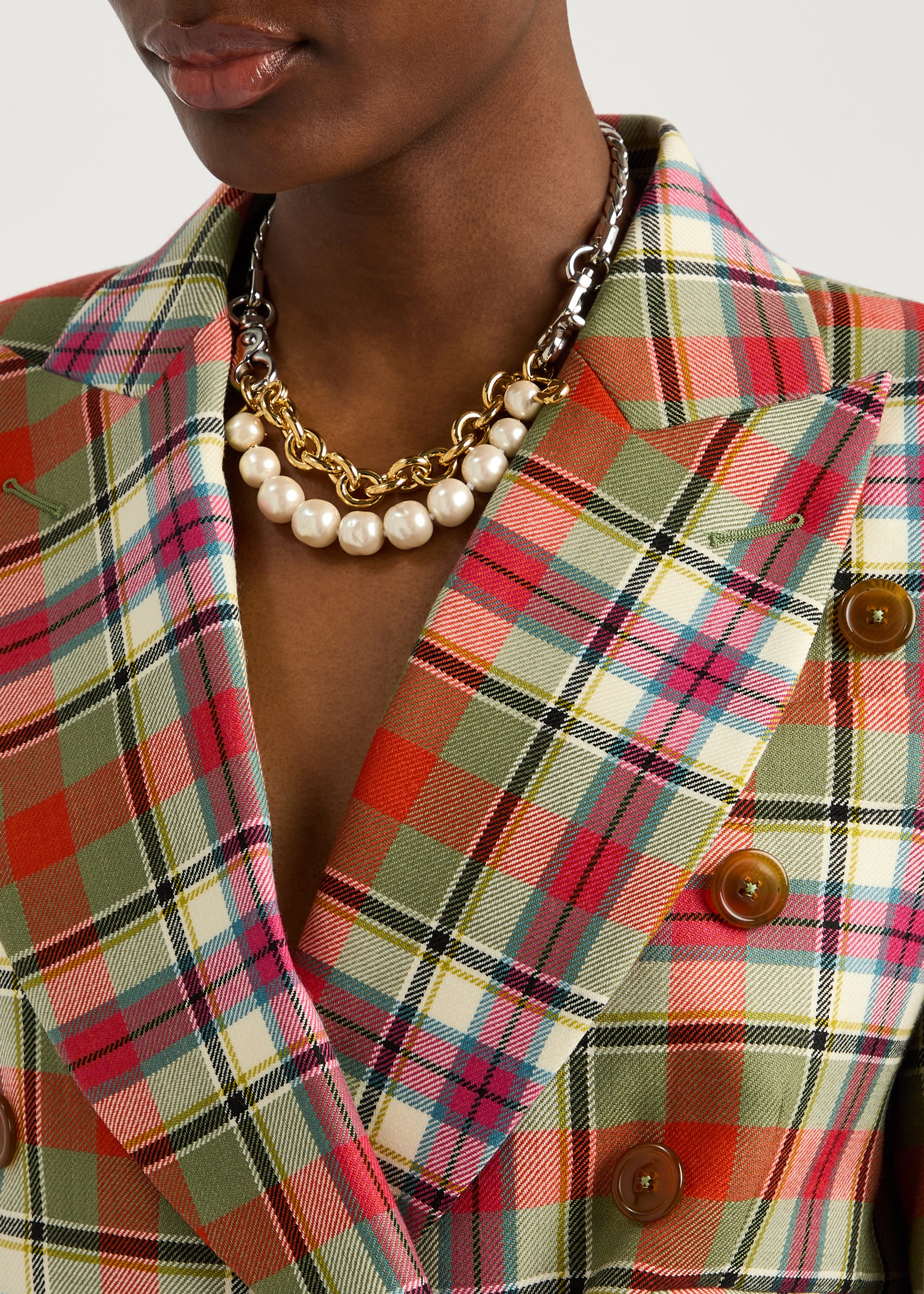 Claude large beaded pearl and chain necklace