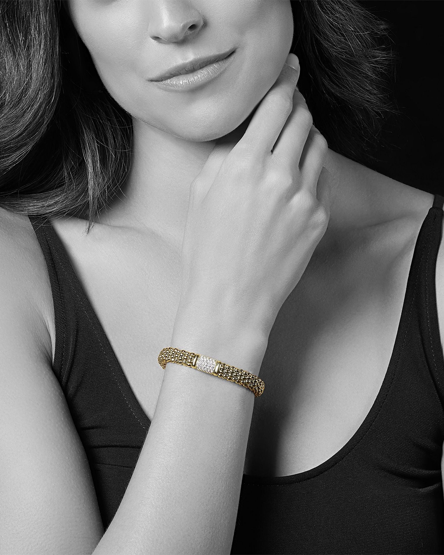 18K Yellow Gold Caviar Gold Pavé Diamond Bracelet