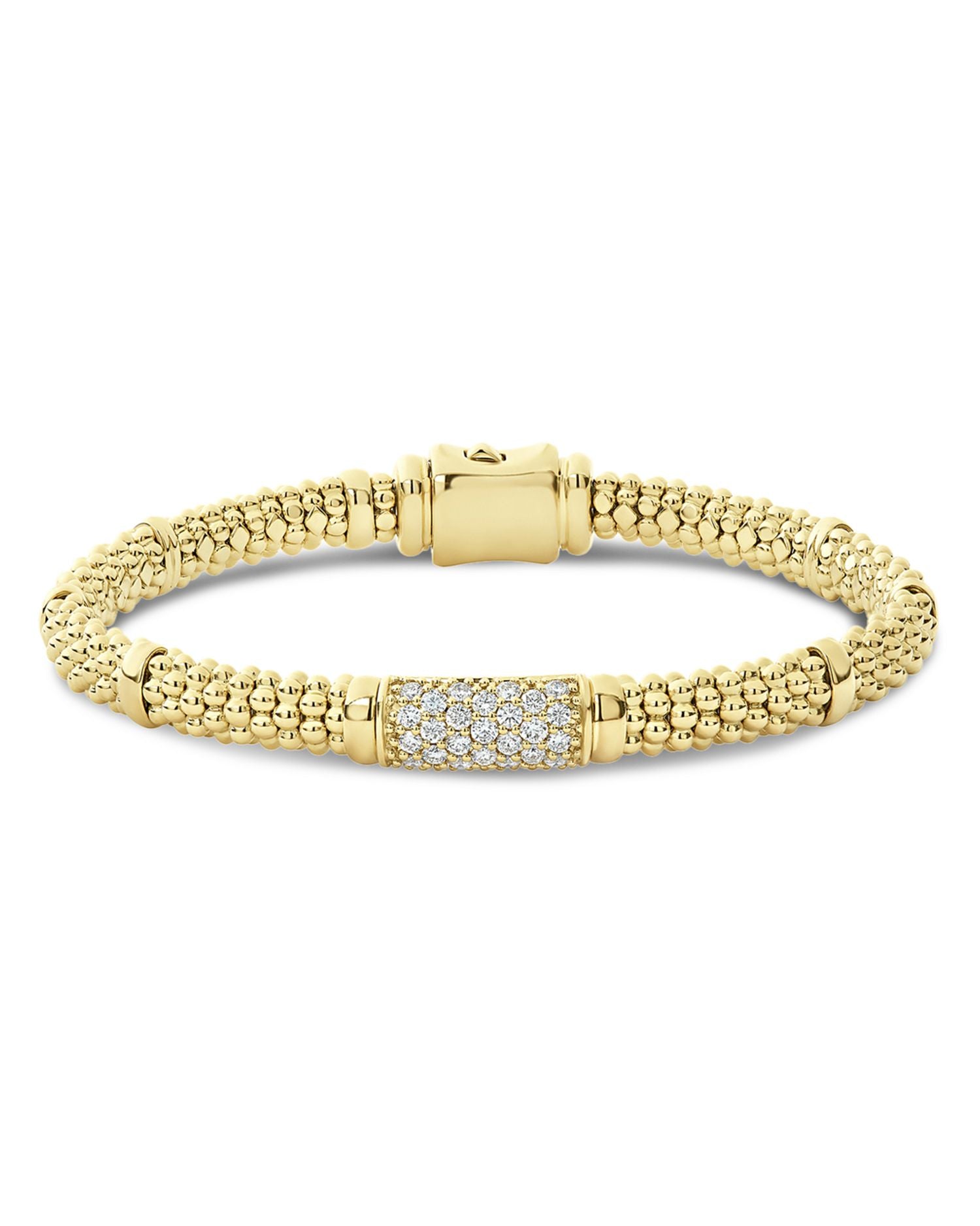 18K Yellow Gold Caviar Diamond Slim Station Bracelet