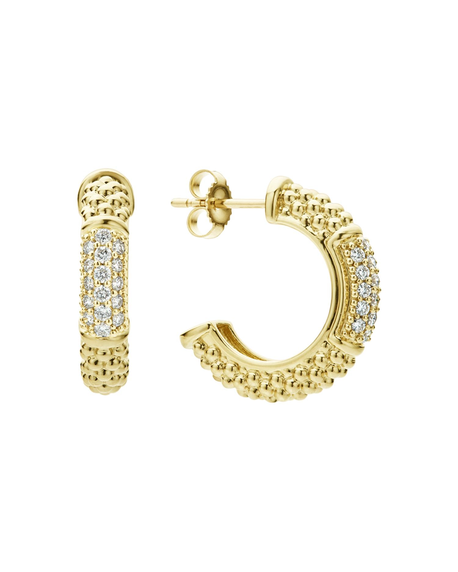 18K Yellow Gold Caviar Gold Pavé Diamond Hoop Earrings