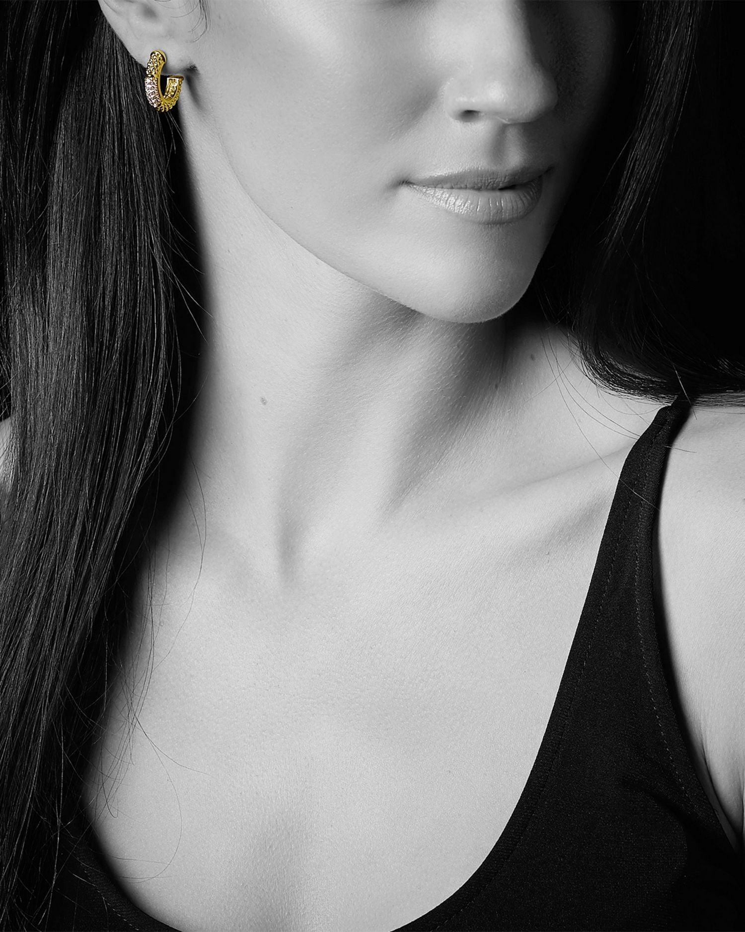 18K Yellow Gold Caviar Gold Pavé Diamond Hoop Earrings