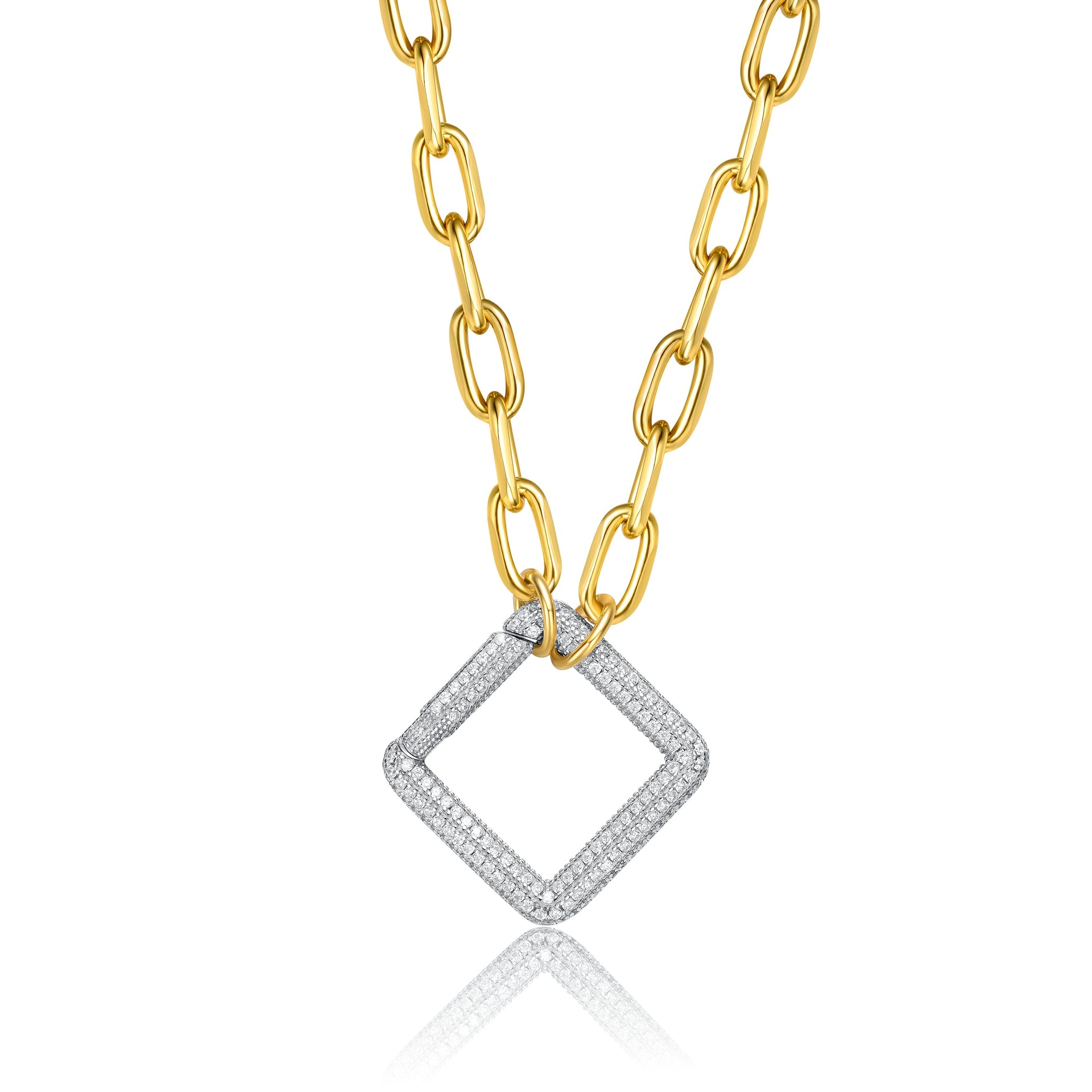 14k Gold-plated Elegant Chain With Glittering Diamonds Triangle Sterling Silver Pendant Necklace Cubic Zirconia