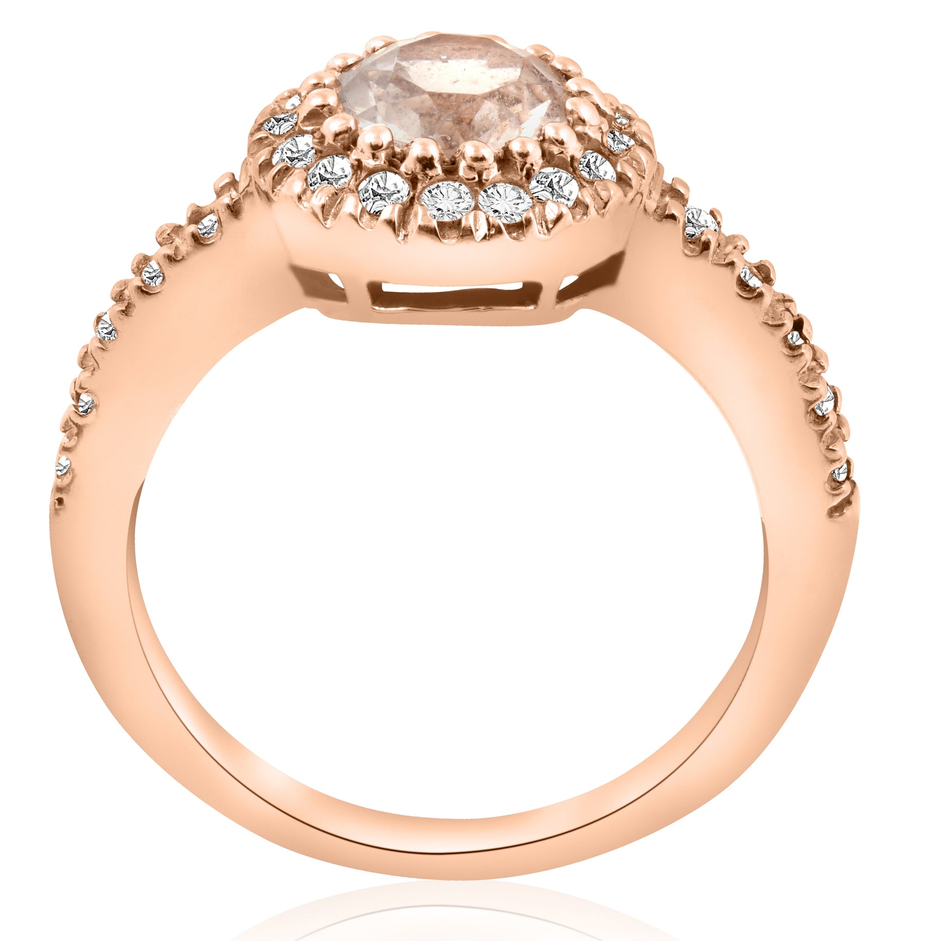 1ct Pave Diamond Morganite Halo Engagement Ring 14k Rose Gold