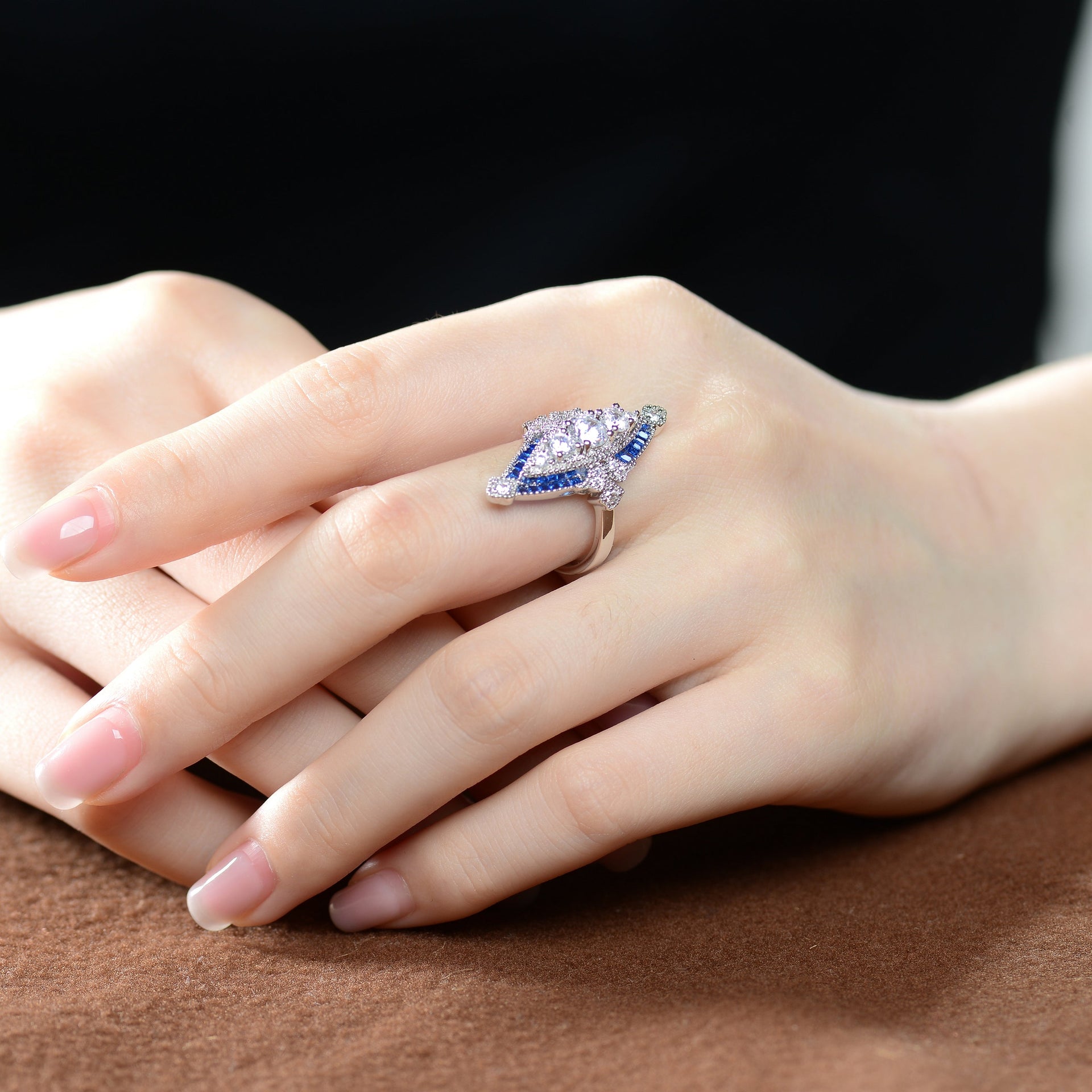 Sterling Silver Sapphire Cubic Zirconia Modern Ring