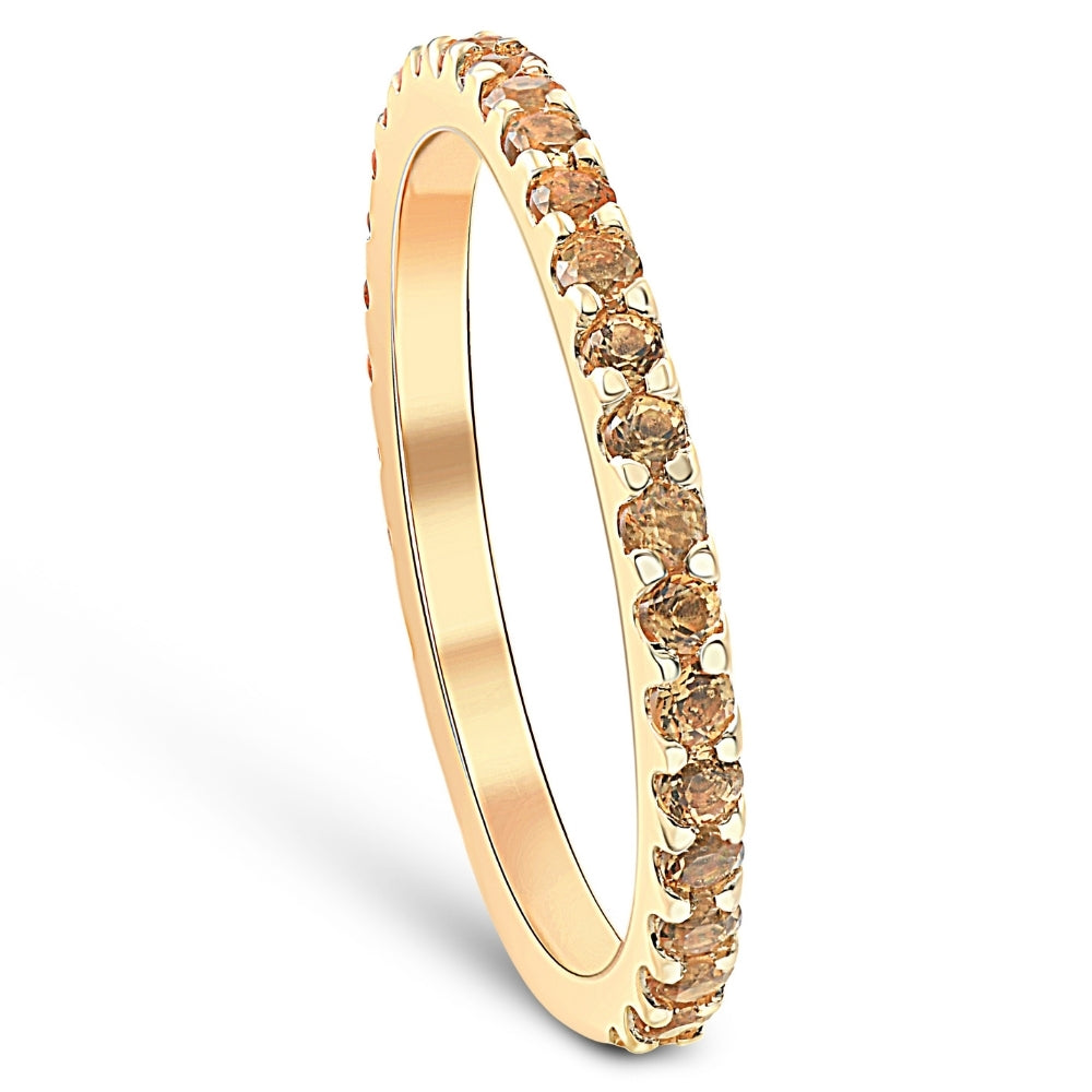 3/4 ct Genuine Citrine Eternity Ring Stackable Band 10k Yellow Gold