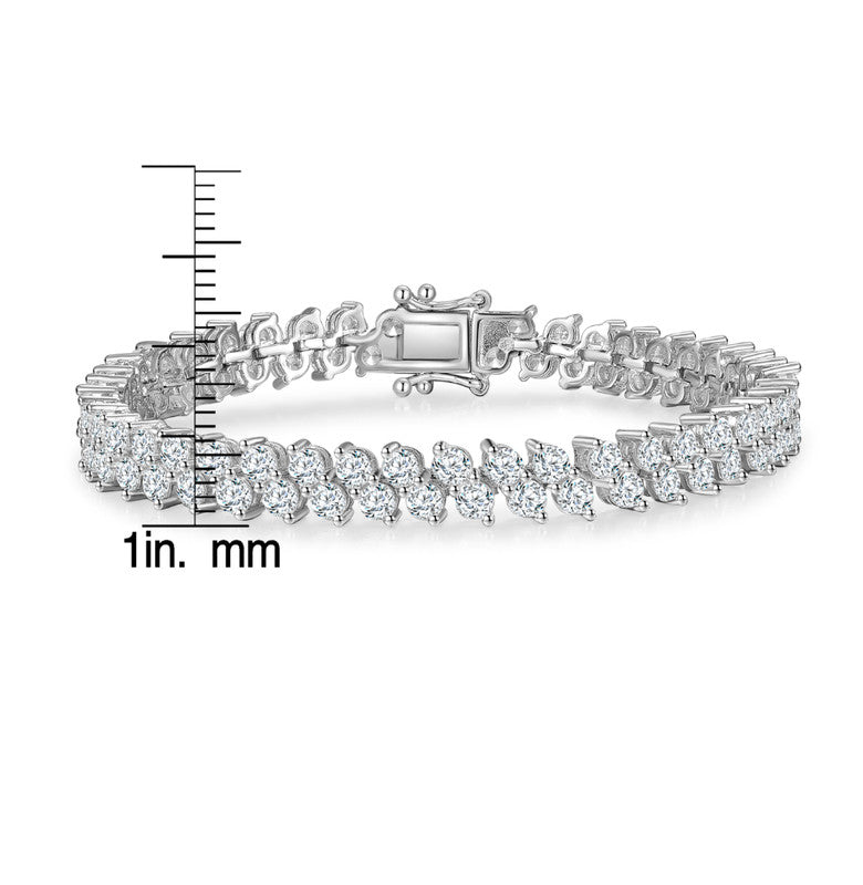 Sterling Silver with Clear Cubic Zirconia Icicle Cluster Double Row Tennis Bracelet