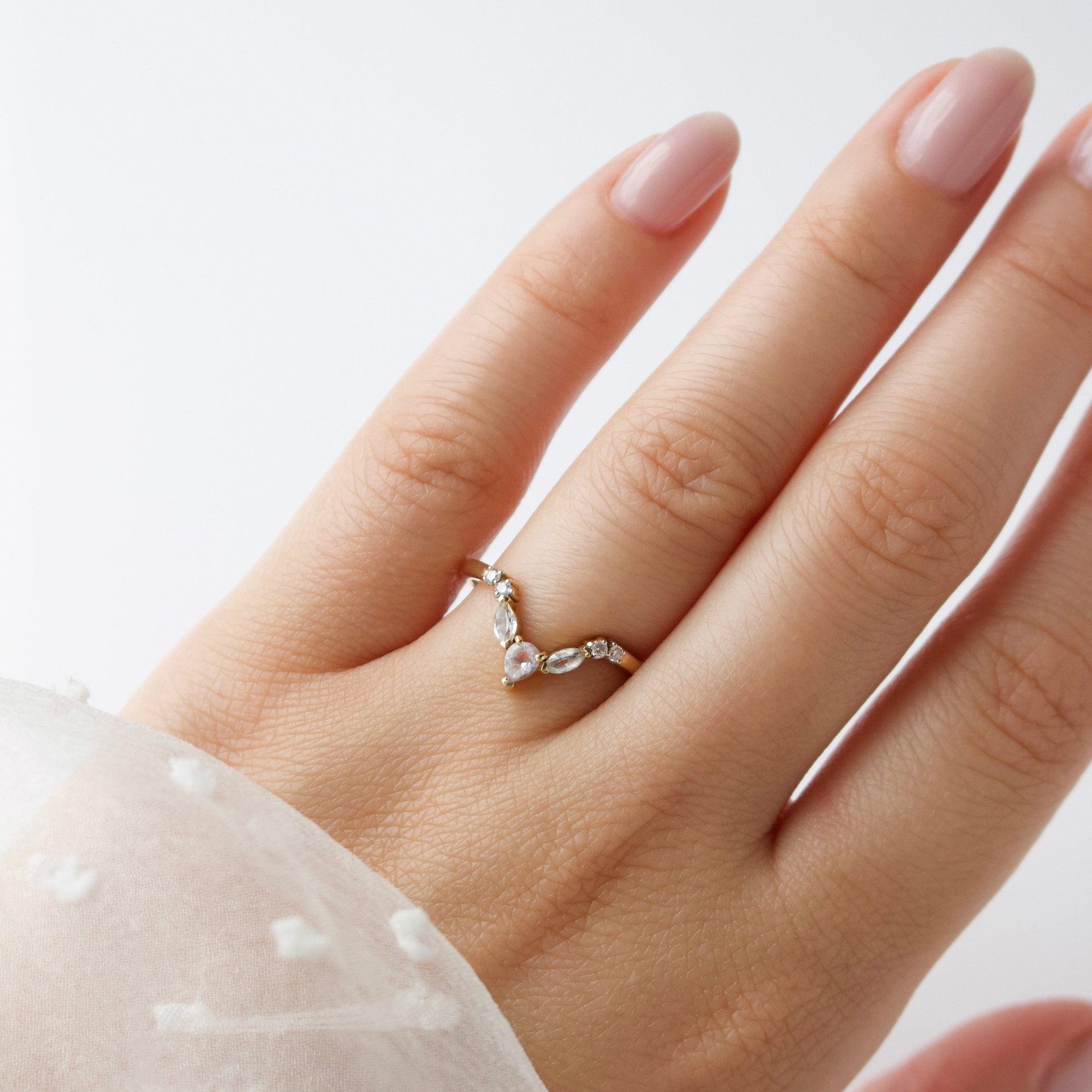 Pear Sapphire and Diamond Wedding Band