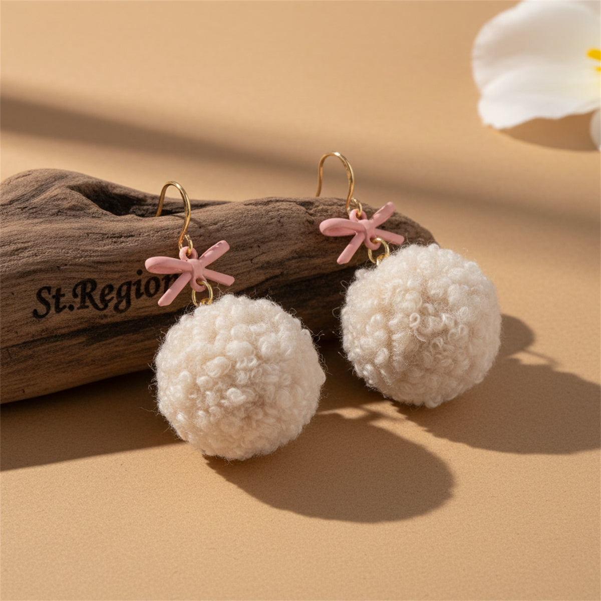 18K Gold-Plated & Pink Pompom Bow Ball Drop Earrings