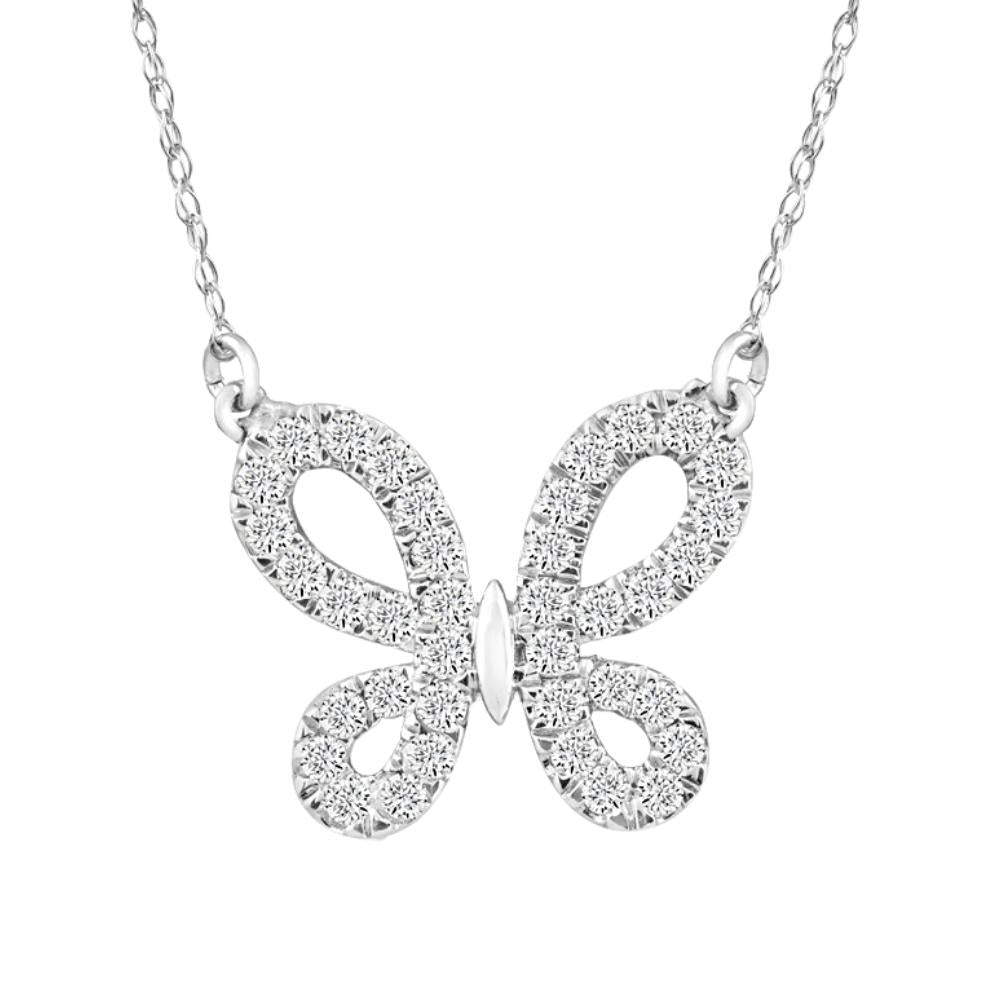 1/2 CT Natural Diamond Butterfly Pendant 10k White Gold Women's 18' Necklace